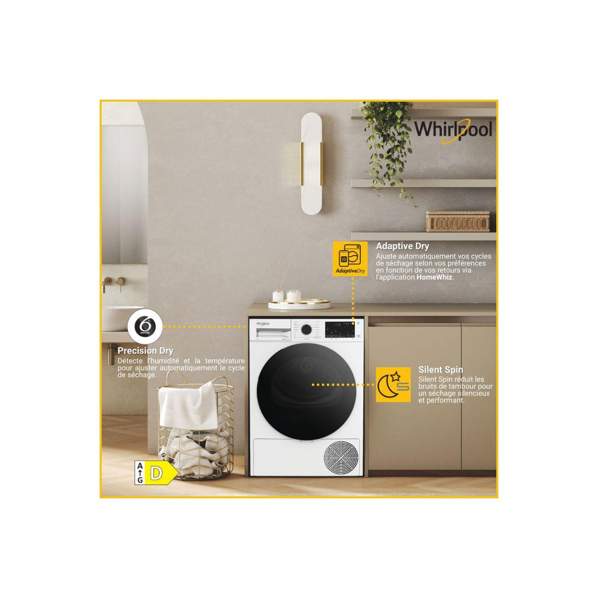 Voir la diapositive 2 : Whirlpool Sèche linge pompe à chaleur cwd93mwbsfrx