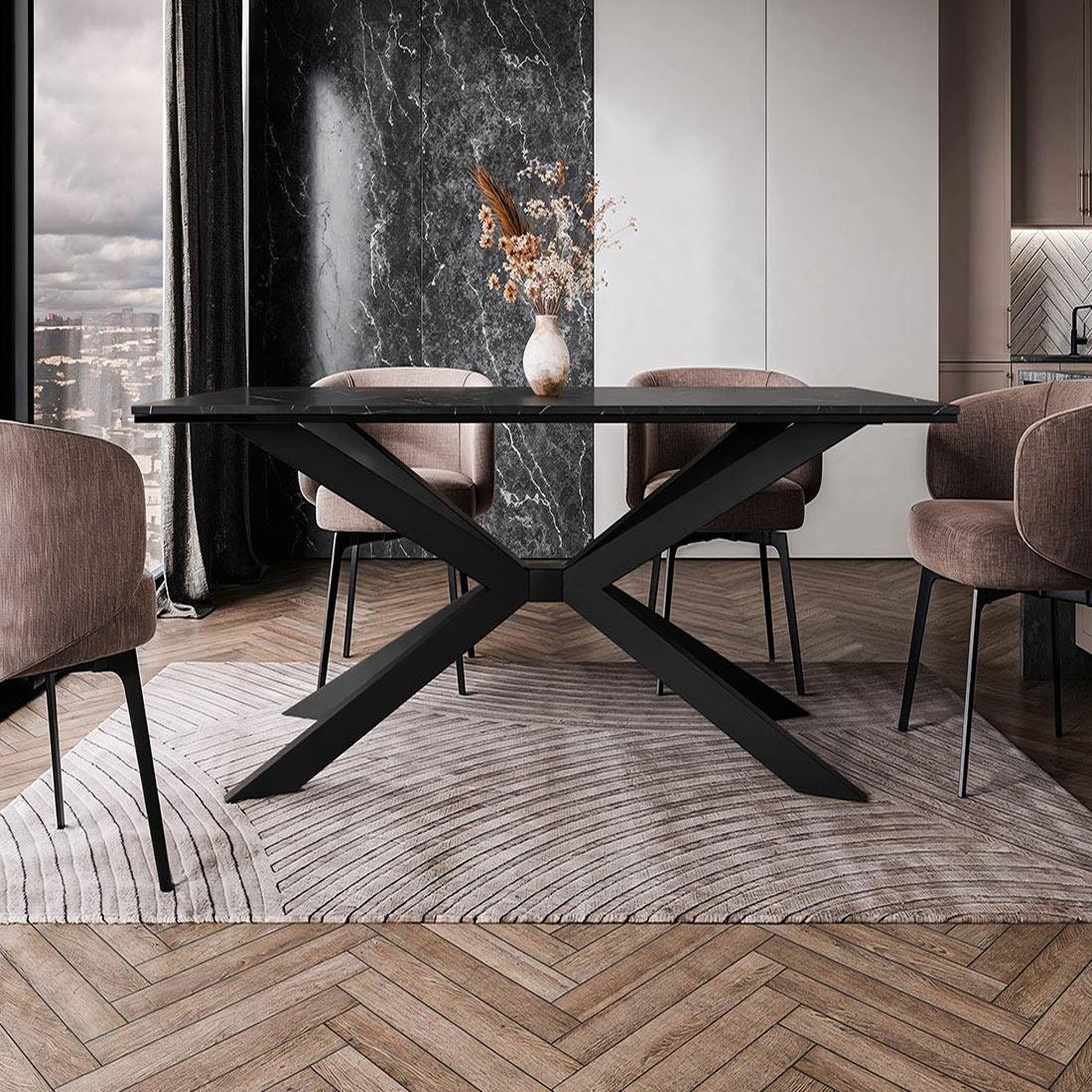 Voir la diapositive 6 : BEST MOBILIER Casey - table à manger - plateau effet marbre - pieds en métal - 4 à 8 personnes