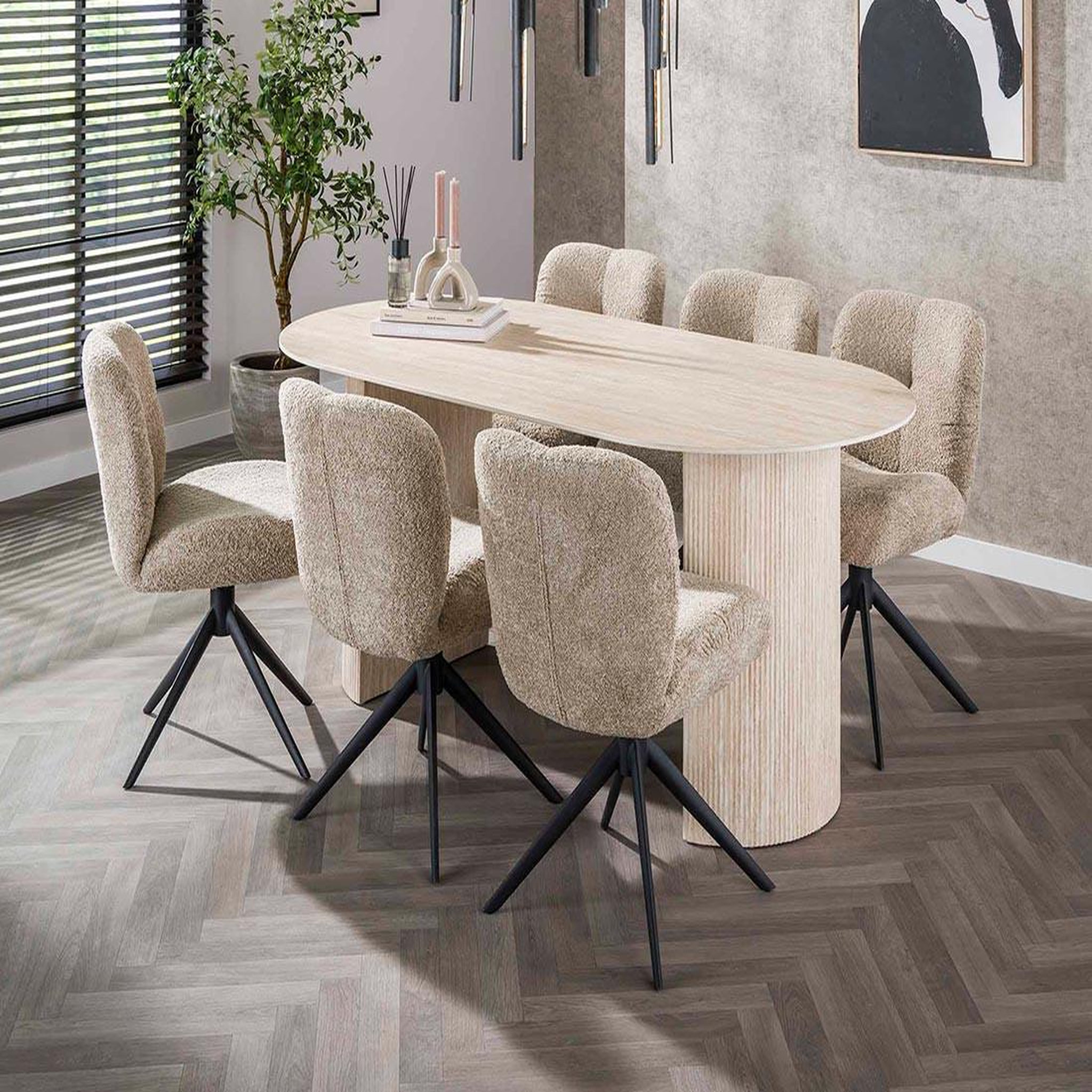 Voir la diapositive 6 : BEST MOBILIER Maeva - table à manger - bois effet travertin - 6 personnes