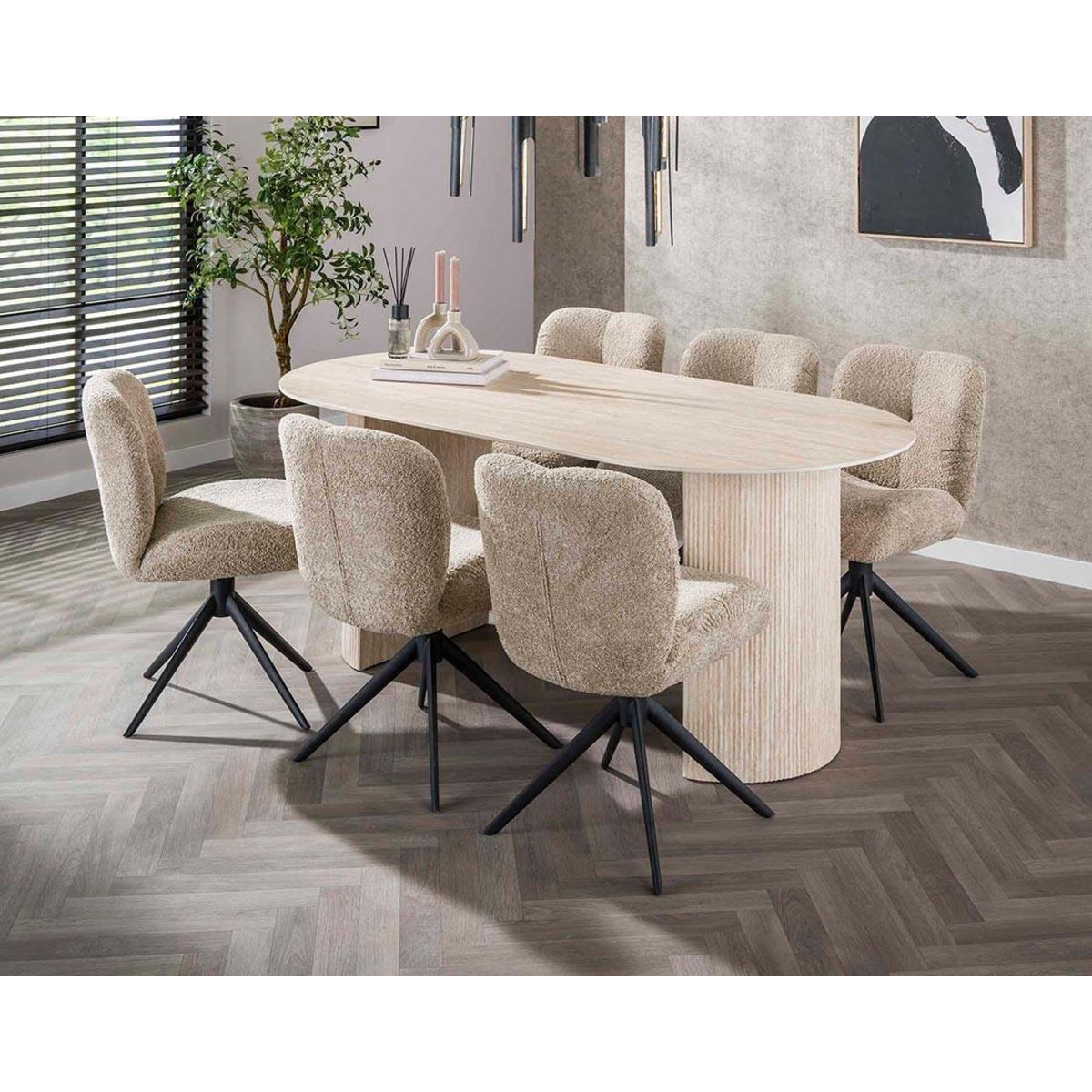 LISA DESIGN Maeva - table à manger - bois effet travertin - 6 personnes