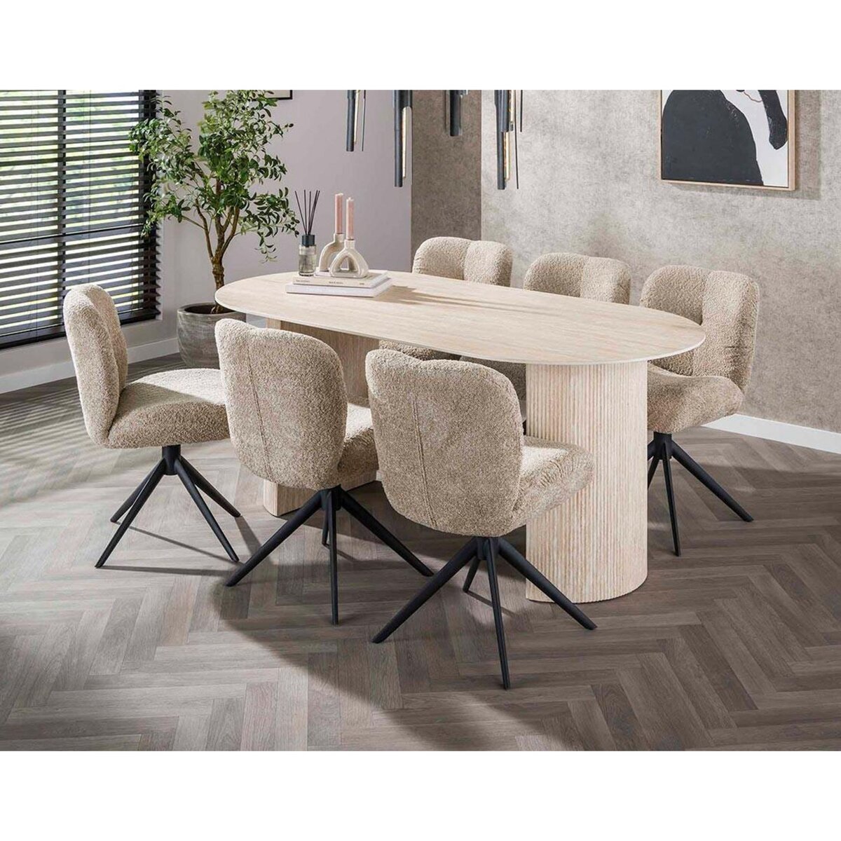 LISA DESIGN Maeva - table à manger - bois effet travertin - 6 personnes