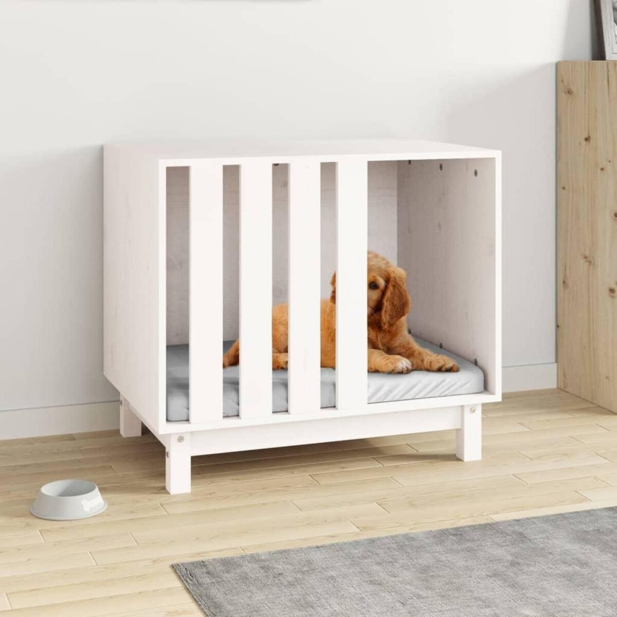 VIDAXL Niche pour chien Blanc 70x50x62 cm Bois de pin massif