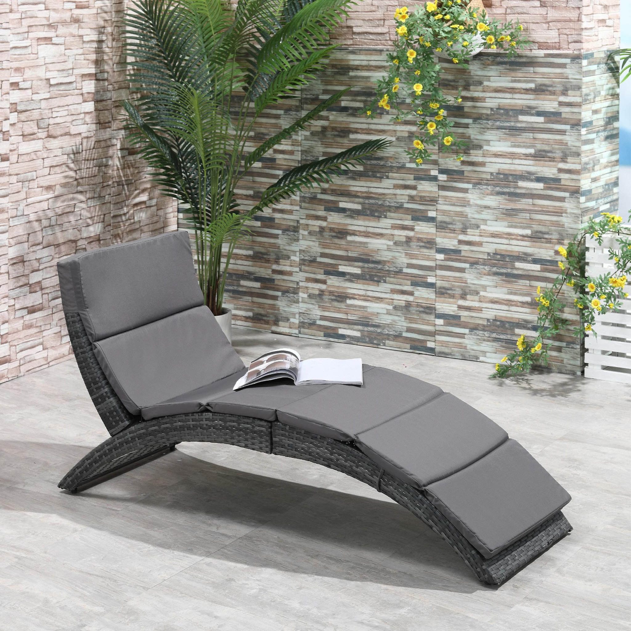 Voir la diapositive 2 : OUTSUNNY Bain de soleil design contemporain - matelas grand confort inclus - résine tressée gris