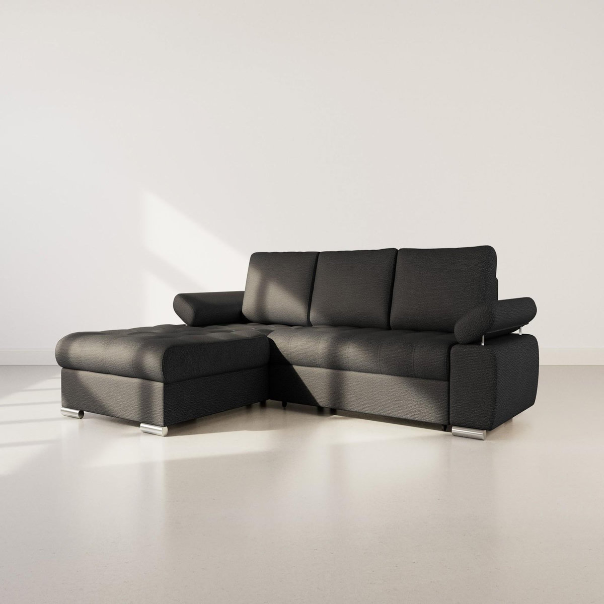 BEST MOBILIER Bianca - canapé d'angle gauche 4 places convertible avec coffre en tissu texturé