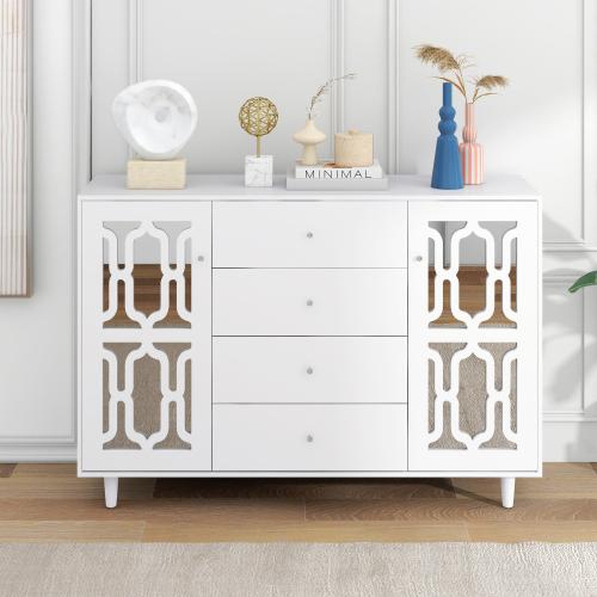 Voir la diapositive 2 : MERAX Buffet 2 porte(s) 4 tiroir(s) - 147,5 cm blanc mdf