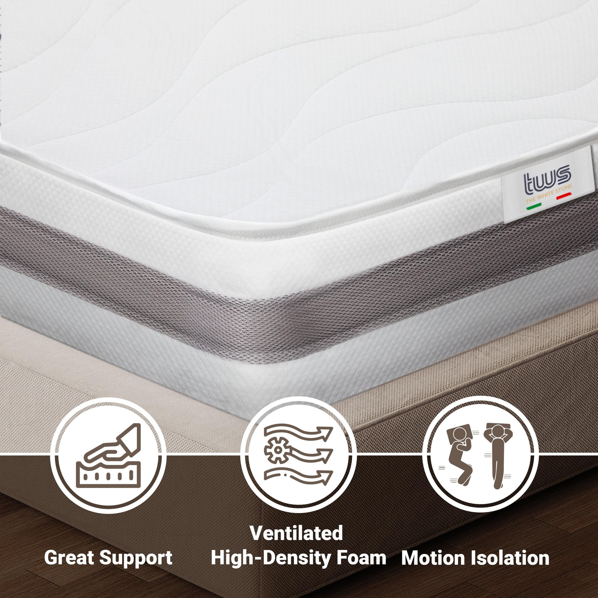 Voir la diapositive 3 : THE WHITE STONE Matelas 80x190 | Ressorts Ensachés et Mousse | 20cm | Moyen Rigide, Autoformant, Orthopédique | Fabriqué en Italie