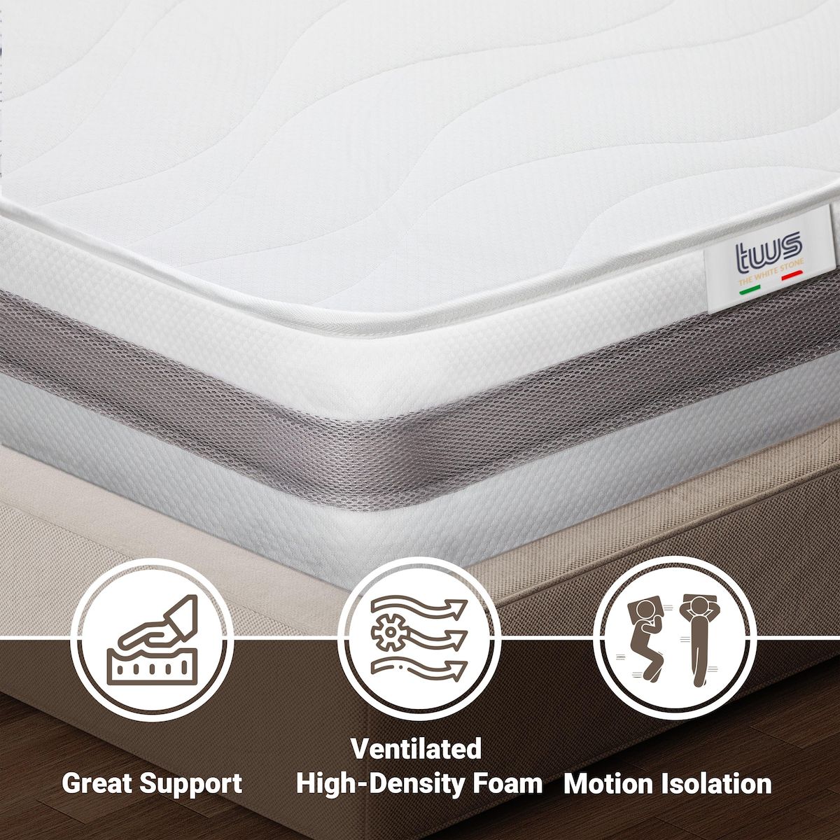 THE WHITE STONE Matelas 80x190 | Ressorts Ensachés et Mousse | 20cm | Moyen Rigide, Autoformant, Orthopédique | Fabriqué en Italie