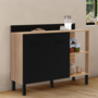 Voir la diapositive 2 : ID MARKET Buffet bas de cuisine 120 CM CINA plan de travail H.83 cm 2 portes + tiroir façon hêtre et noir