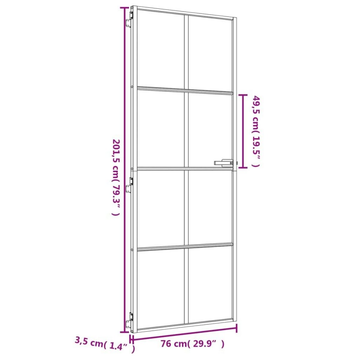 VIDAXL Porte interieure mince dore 76x201,5 cm verre trempe aluminium