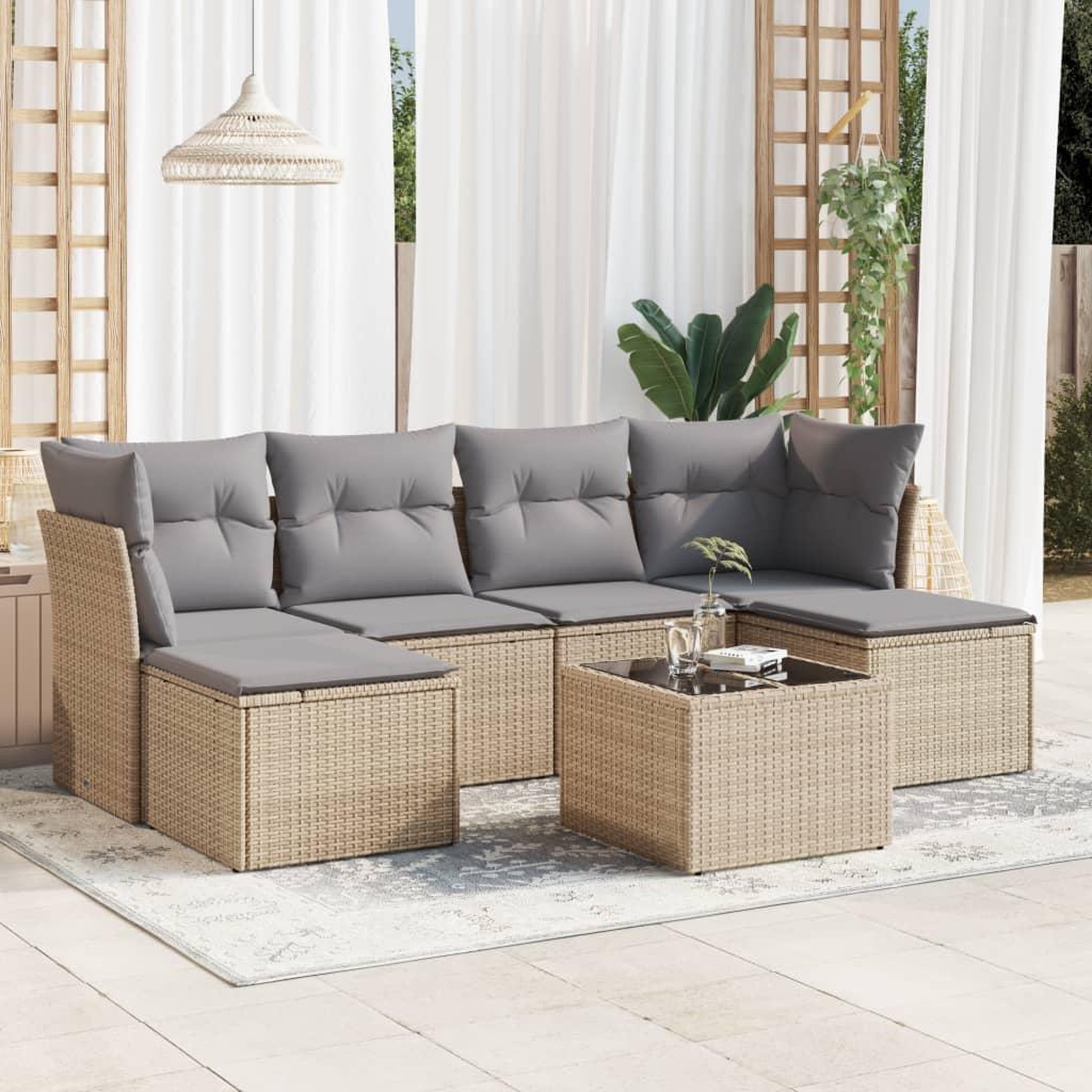 VIDAXL Salon de jardin avec coussins 7 pcs beige resine tressee