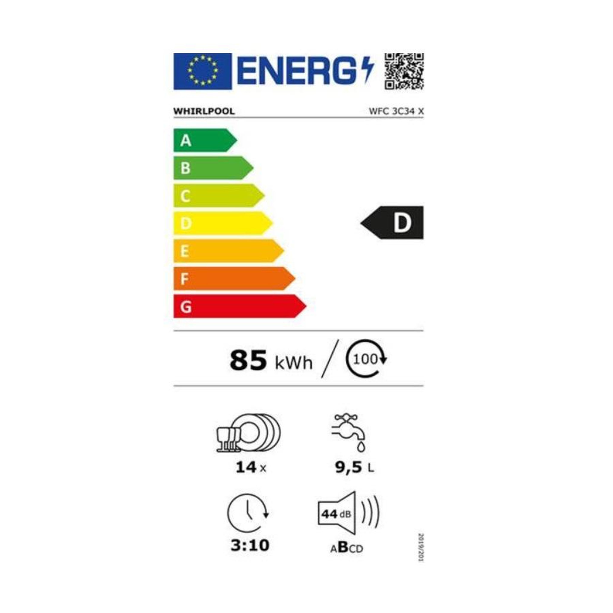 Voir la diapositive 2 : Whirlpool Lave-vaisselle 60cm 14 couverts 44db - wfc3c34x