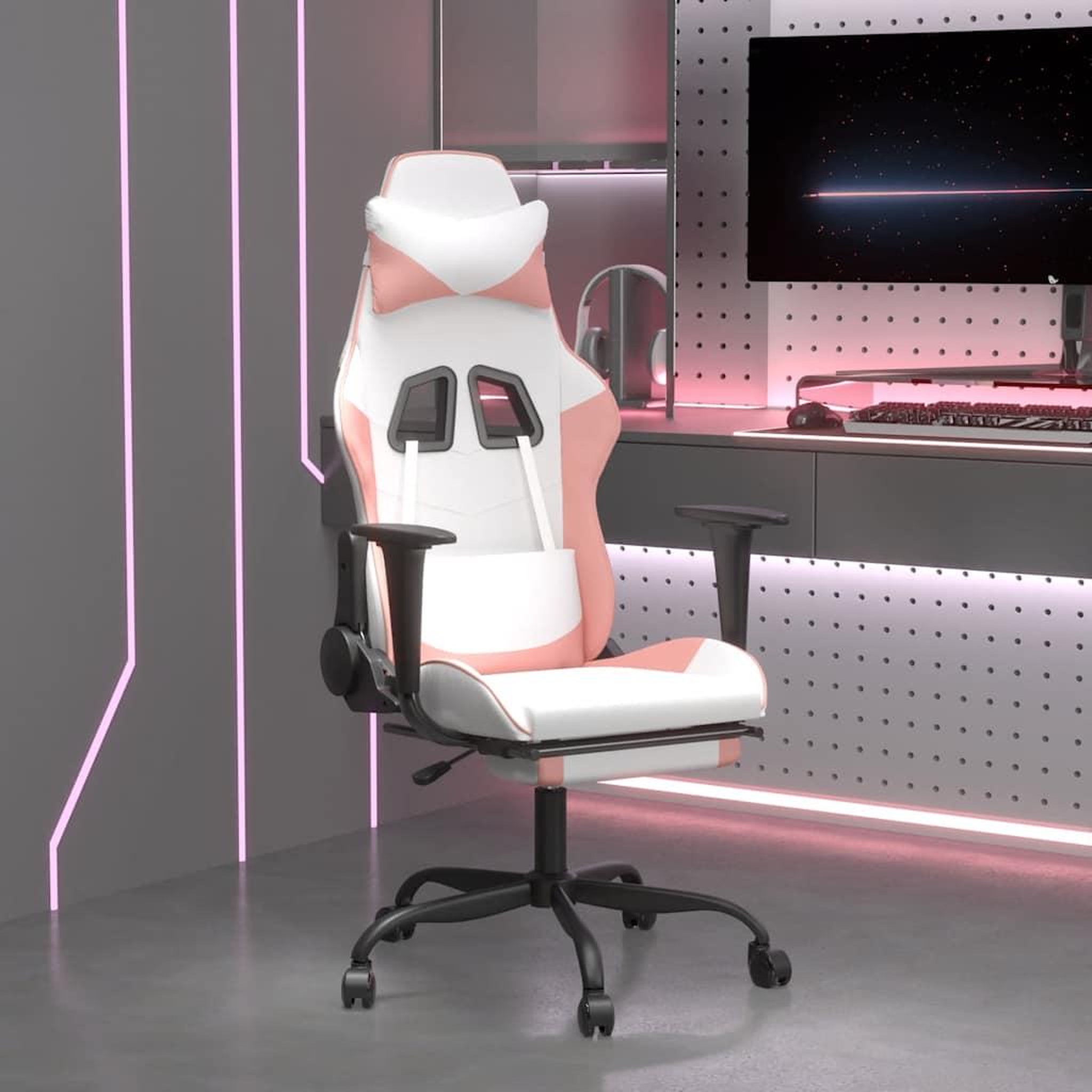VIDAXL Chaise de jeu de massage avec repose-pied Blanc rose Similicuir