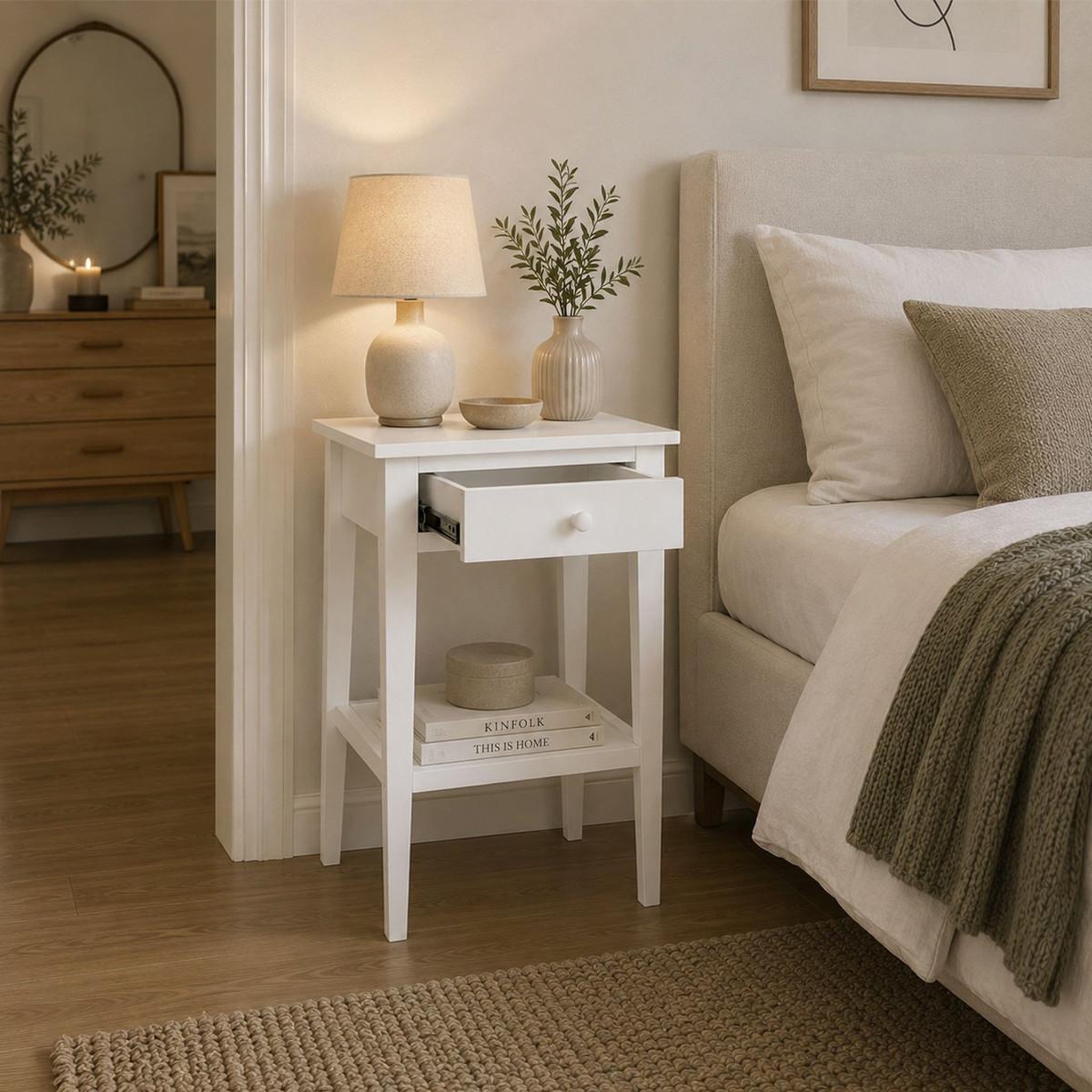 Voir la diapositive 2 : Paris Prix Table de chevet 1 tiroir  bois  60cm blanc