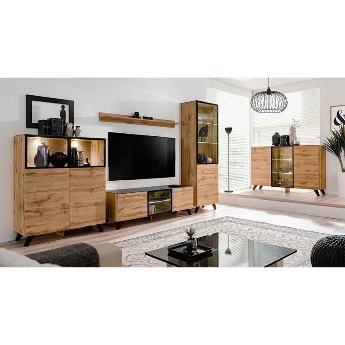 Paris Prix Buffet 3 Portes LED  Thin  150cm Noir & Naturel
