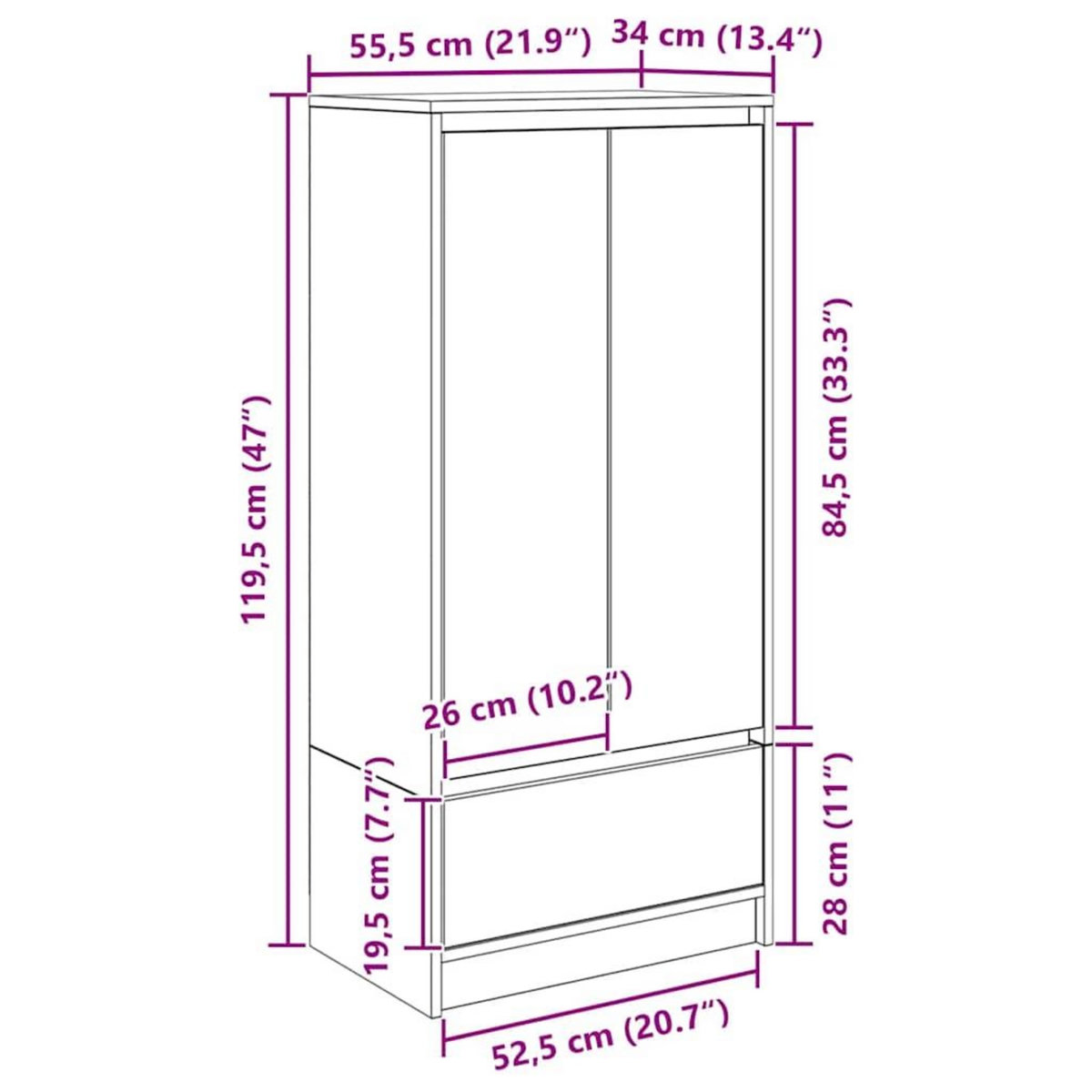 VIDAXL Armoire tiroir sonoma gris 55,5x34x119,5 cm bois d'ingenierie