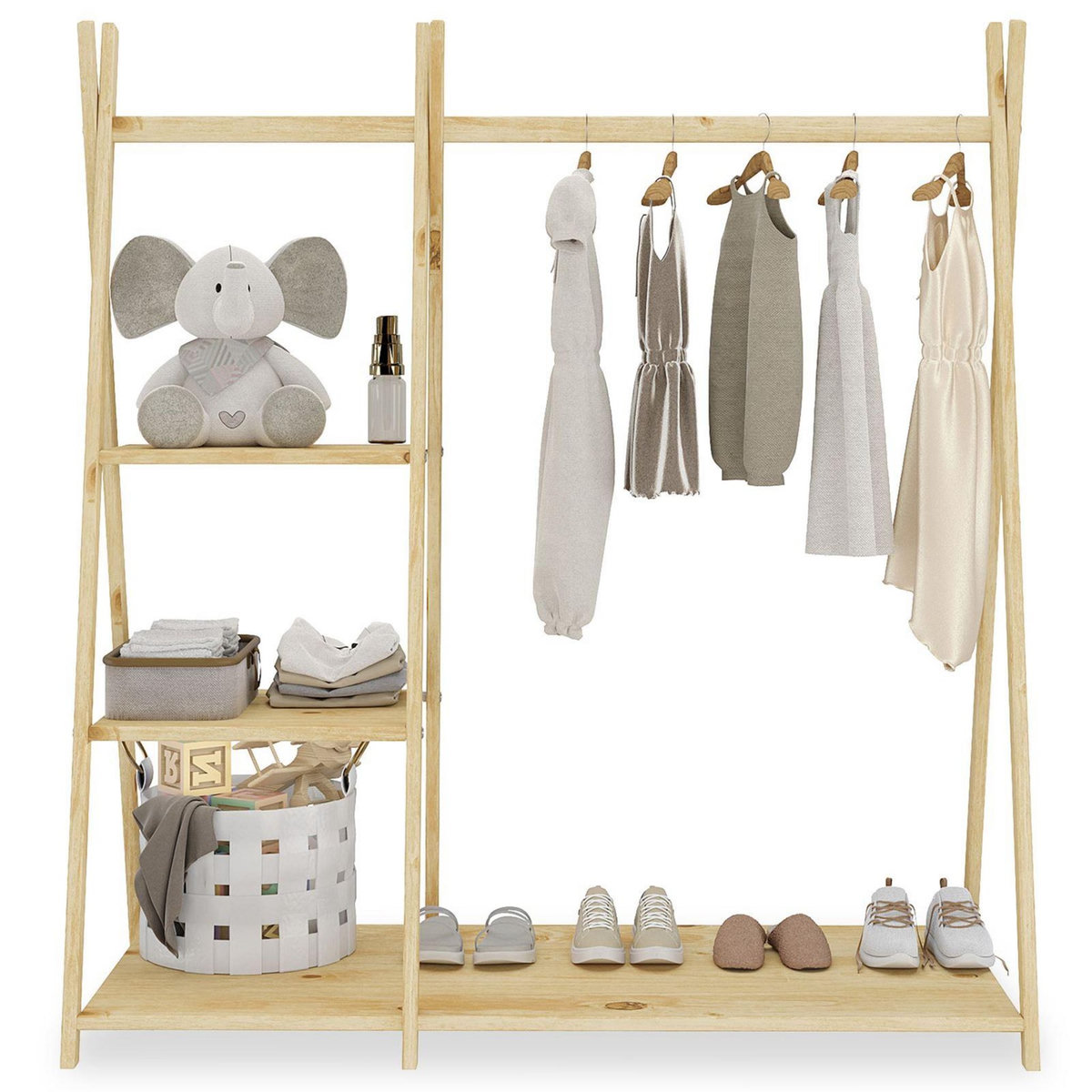 IDIMEX Penderie pour enfants LOTTE avec 3 étagères, en bois massif