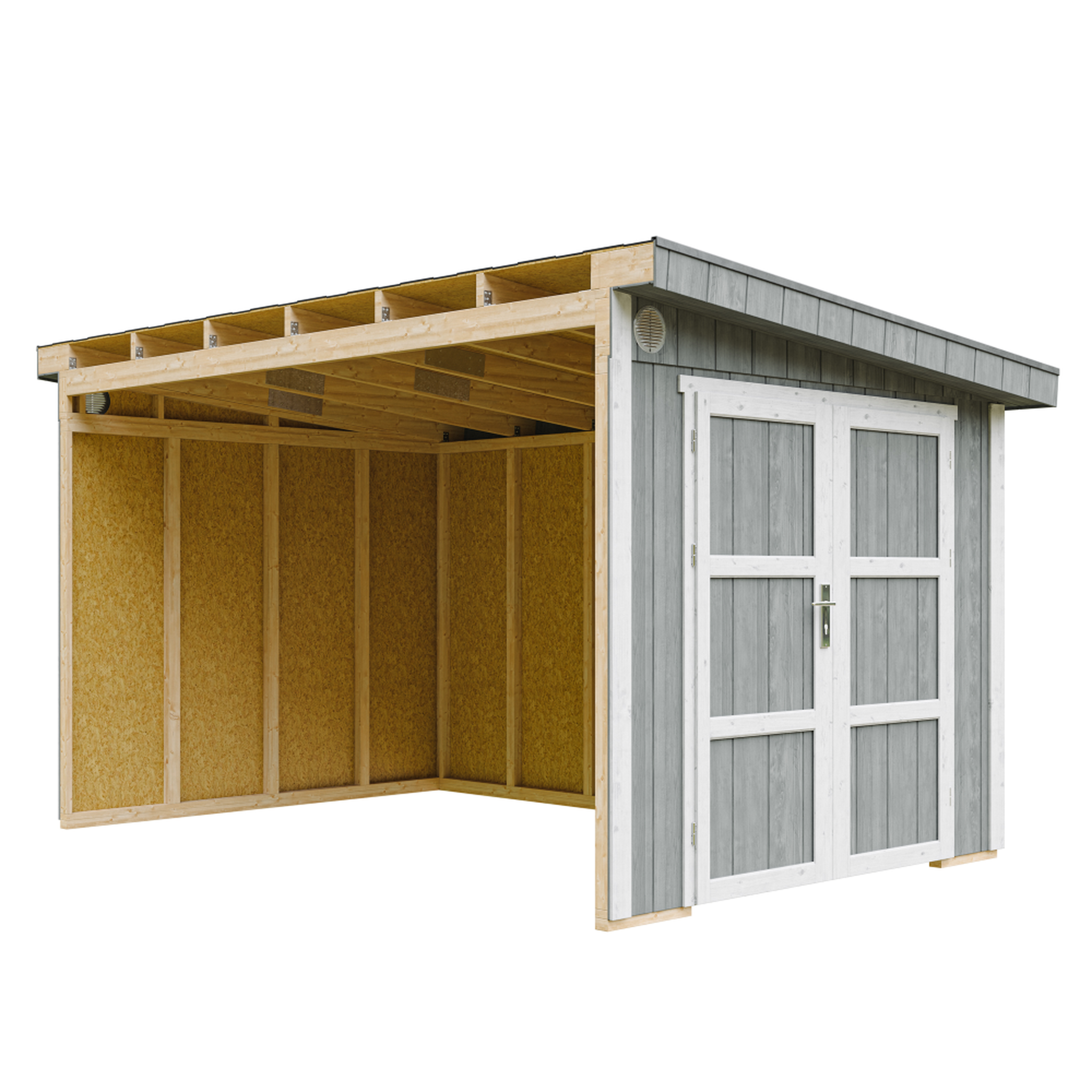 Voir la diapositive 1 : TIMBELA Abri de jardin qualité premium 8,68 m² h231x248x412 cm sans plancher et paroi latérale m939b