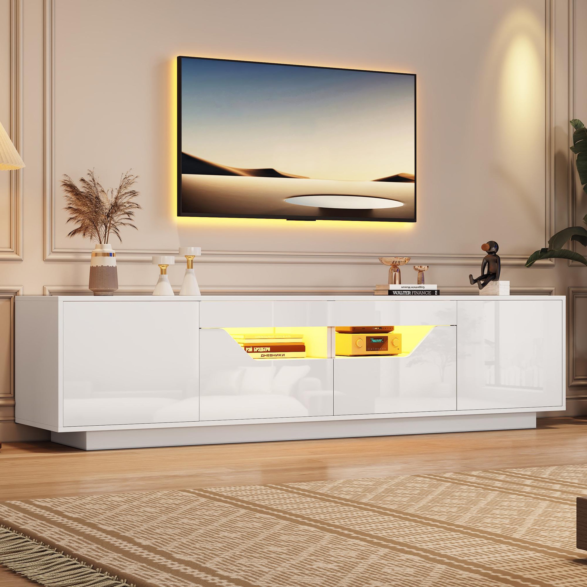 Voir la diapositive 4 : MERAX Meuble tv blanc 180 cm led panneau de particules