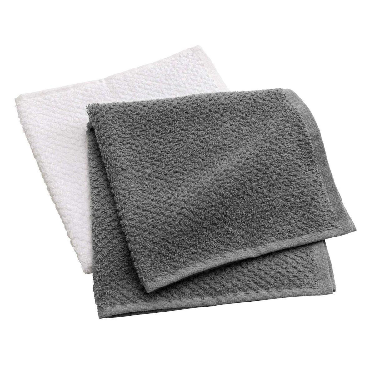 Paris Prix Lot de 2 Essuie-mains  Gourmet  50x50cm Anthracite & Blanc