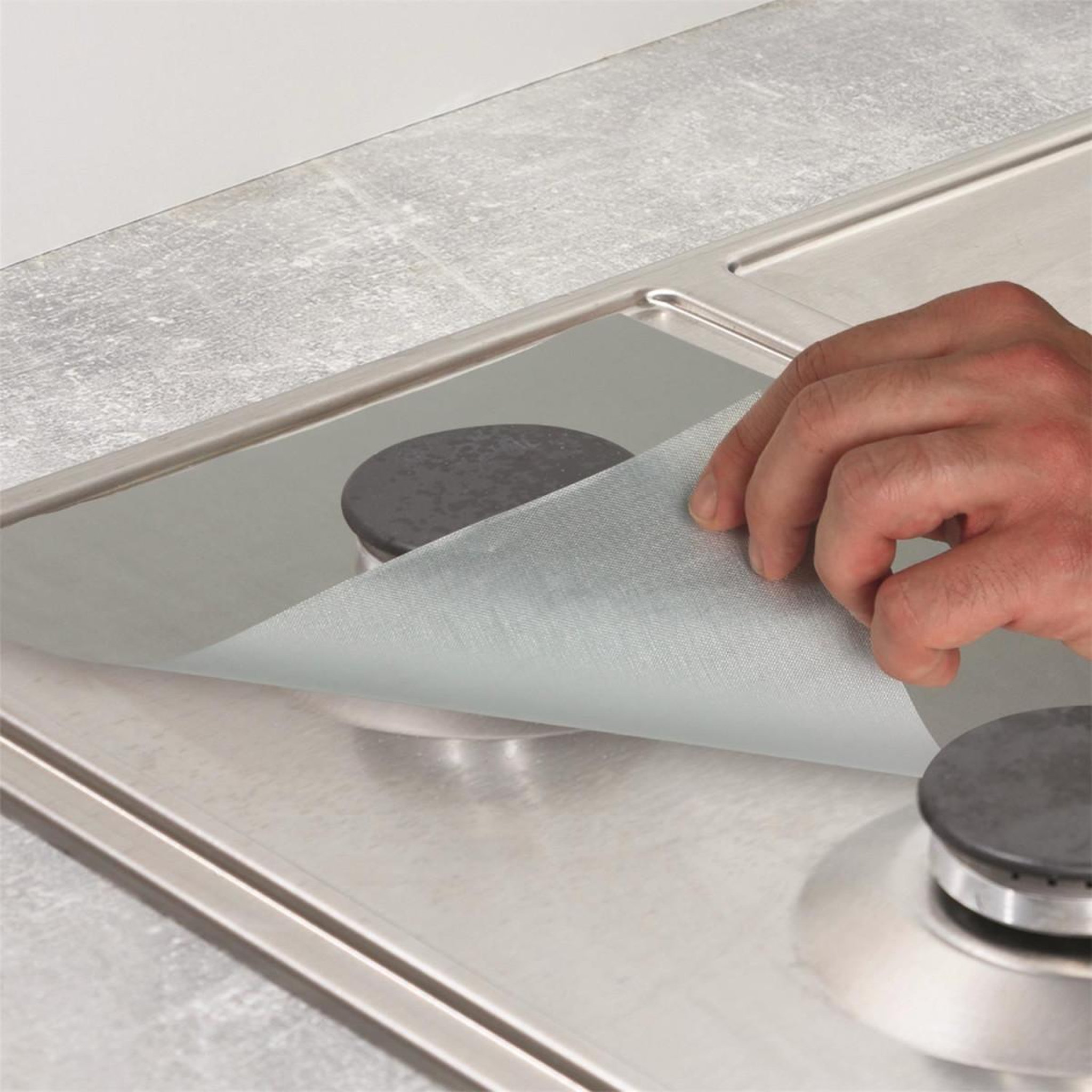 Voir la diapositive 5 : Je cherche une idee Lot de 4 feuilles de protection  gazinière  27cm gris