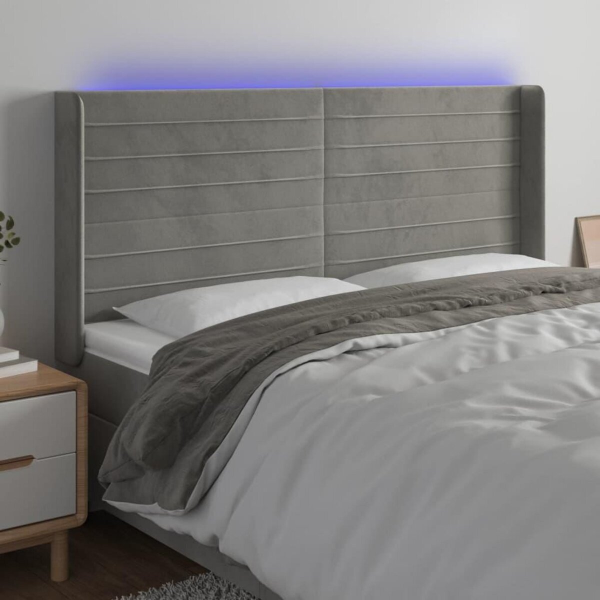 VIDAXL Tete de lit a LED Gris clair 183x16x118/128 cm Velours