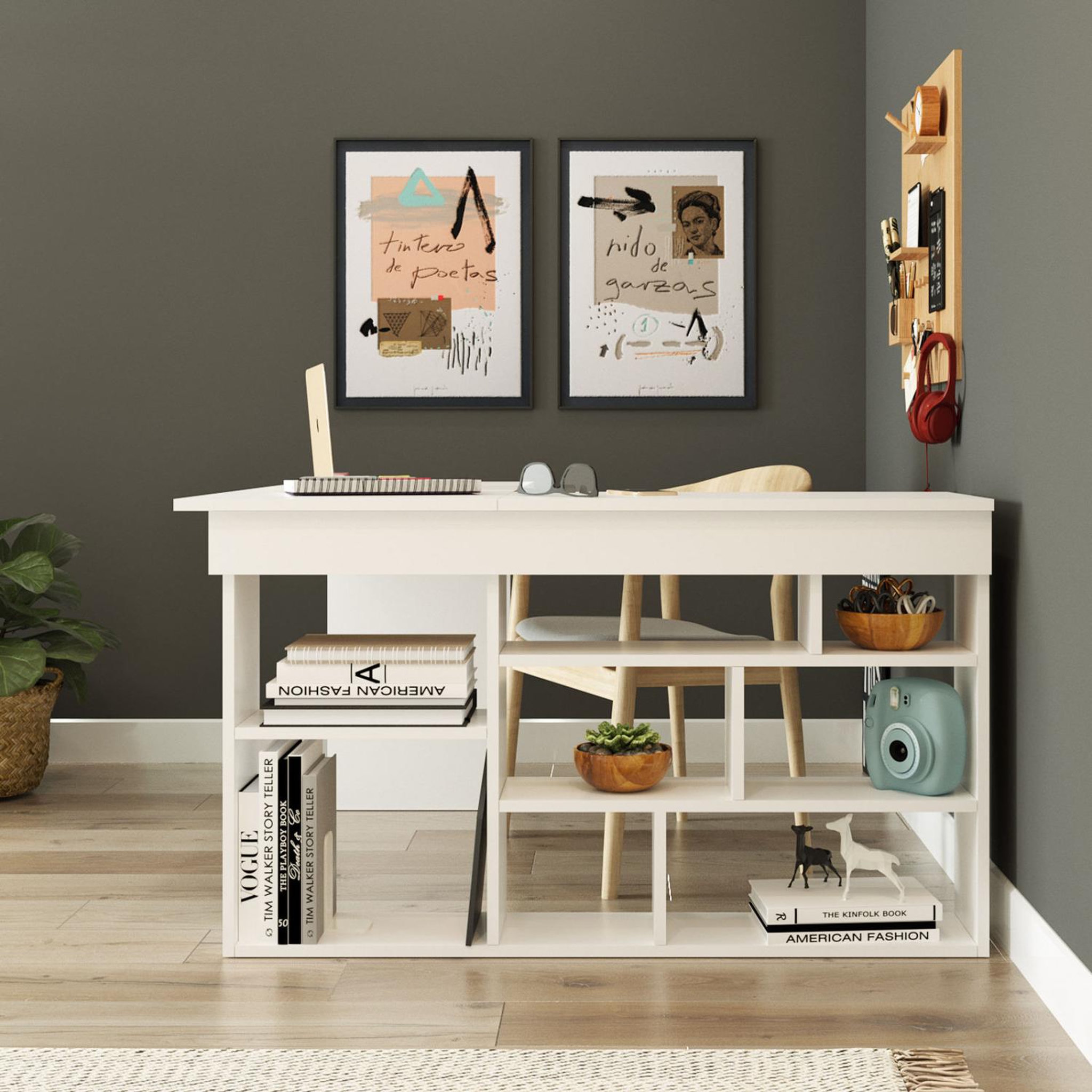Voir la diapositive 5 : CONCEPT USINE Bureau d'angle 120x130cm avec rangements blanc JUKE