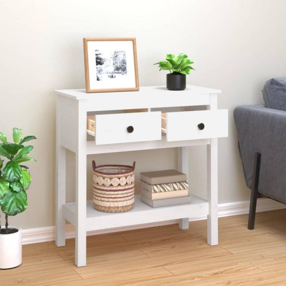VIDAXL Table console Blanc 75x35x75 cm Bois massif de pin