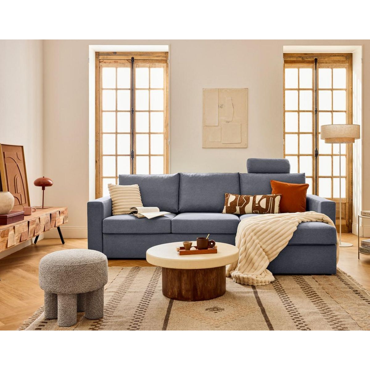 BEST MOBILIER Barrie - canapé d'angle réversible 4 places avec têtière amovible en tissu