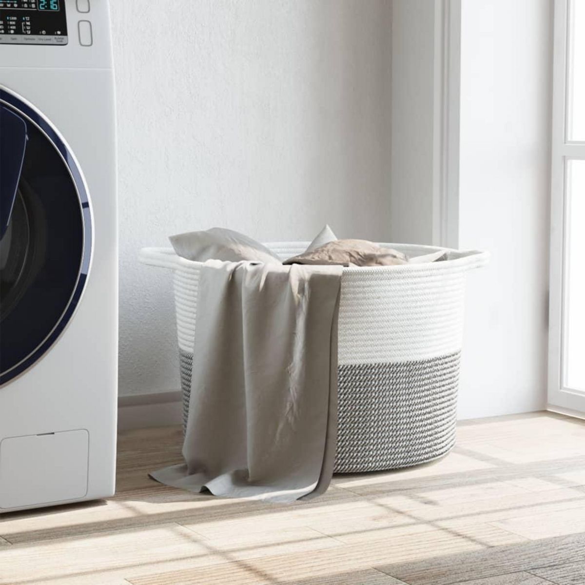 VIDAXL Panier a linge gris et blanc Ø55x36 cm coton
