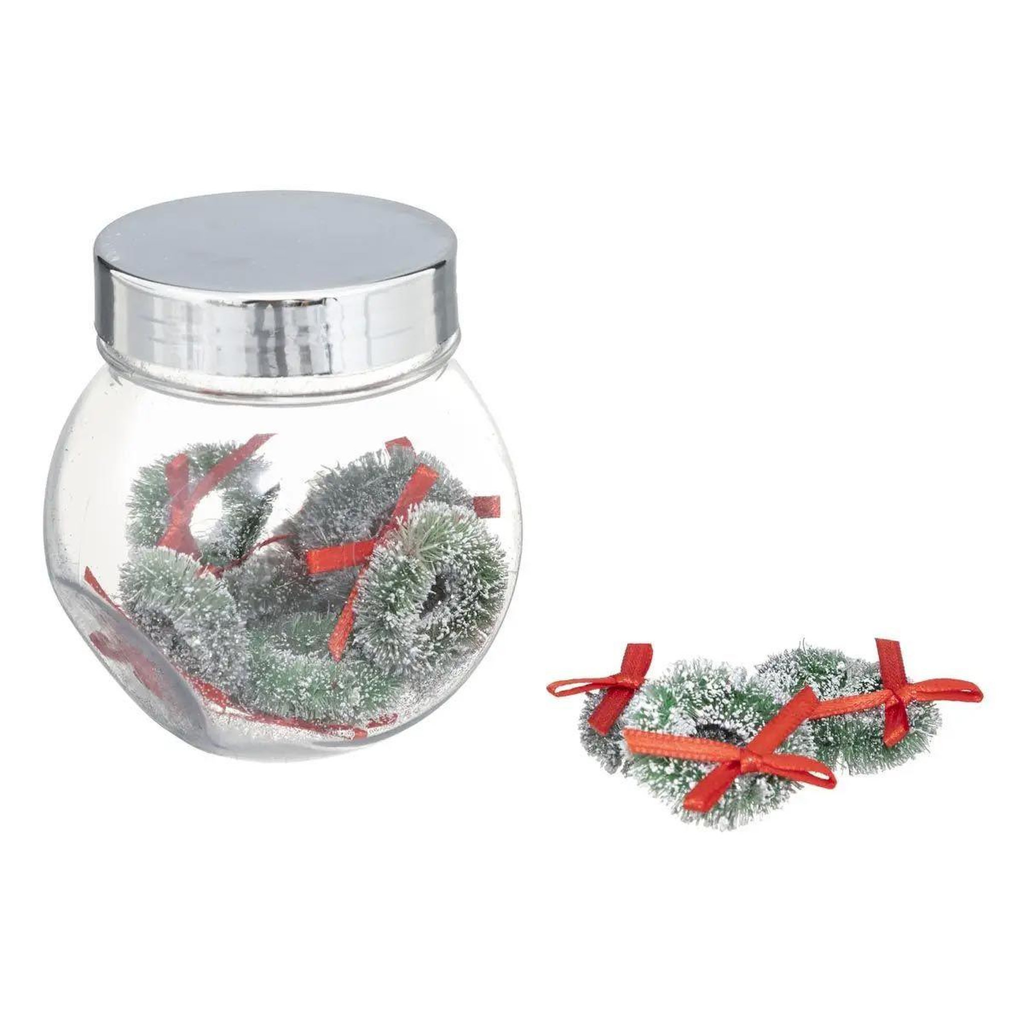 Voir la diapositive 2 : ATMOSPHERA Lot de 8 couronnes noël  bocal  7cm vert & rouge