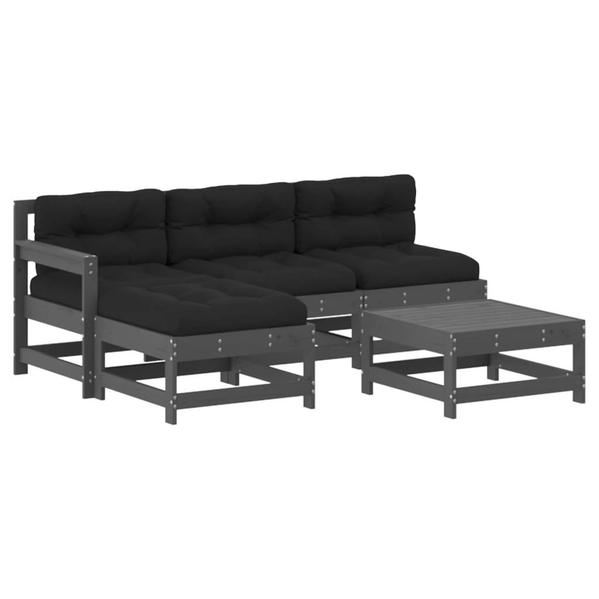 Voir la diapositive 2 : VIDAXL Salon de jardin 5 pcs avec coussins gris bois massif