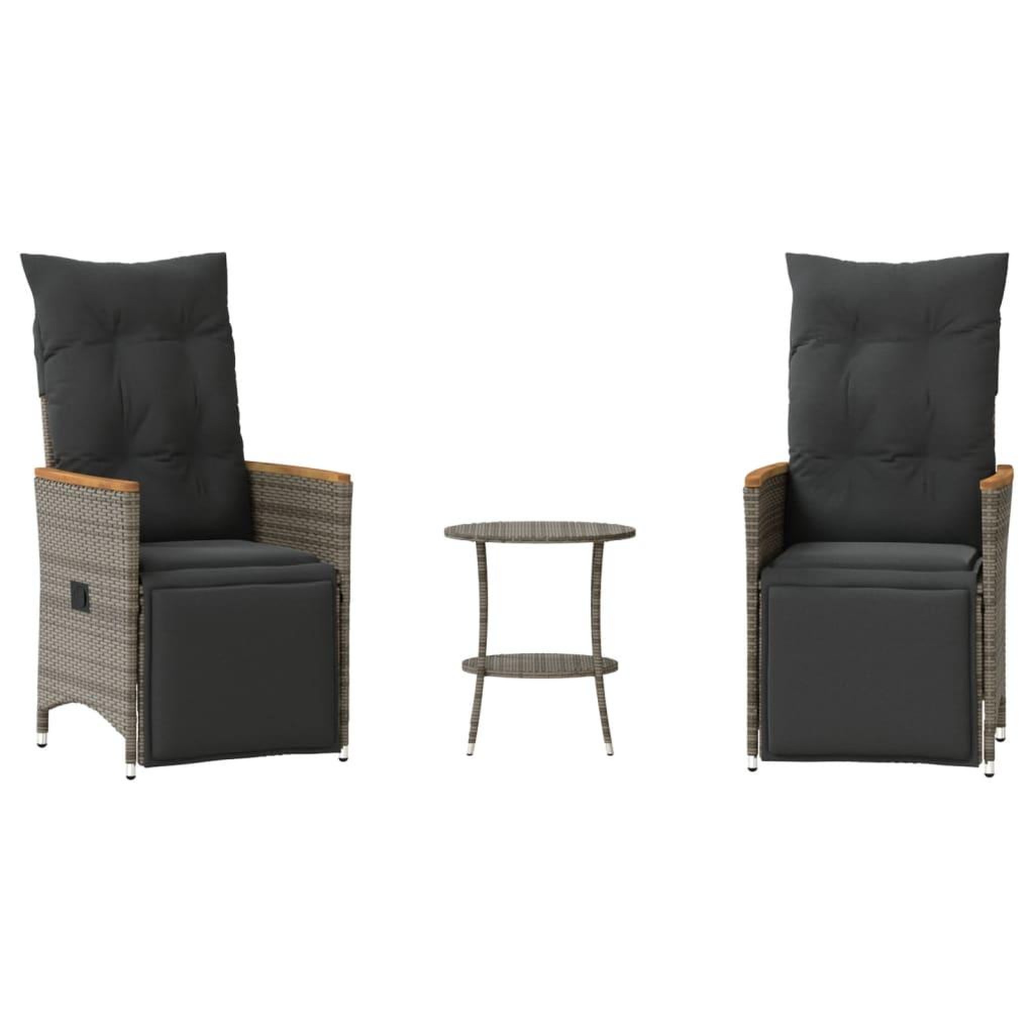 Voir la diapositive 2 : VIDAXL Ensemble de bistro 3 pcs avec coussins gris resine tressee