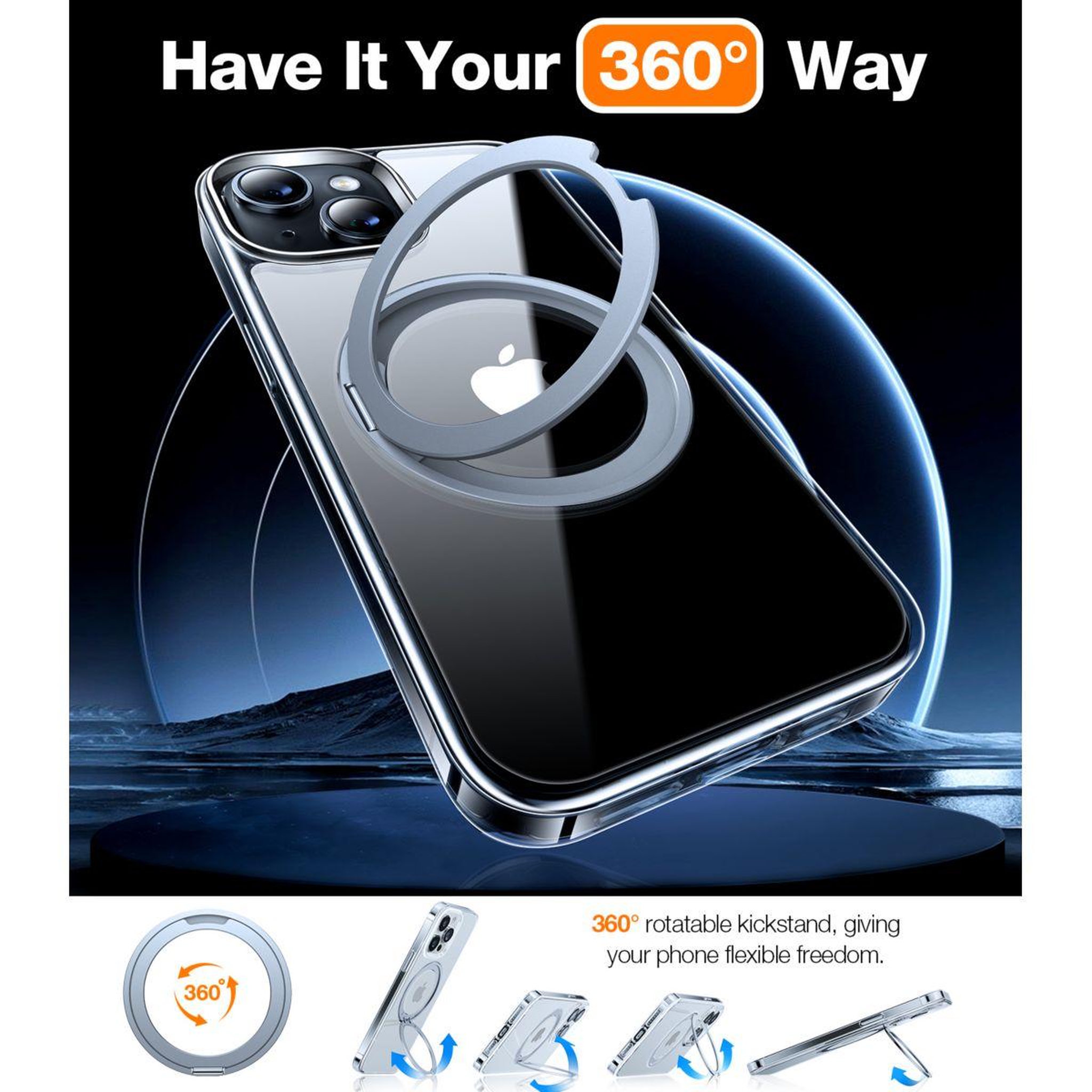 Voir la diapositive 3 : TORRAS Coque intégrale iPhone 15 MagSafe + support rotatif
