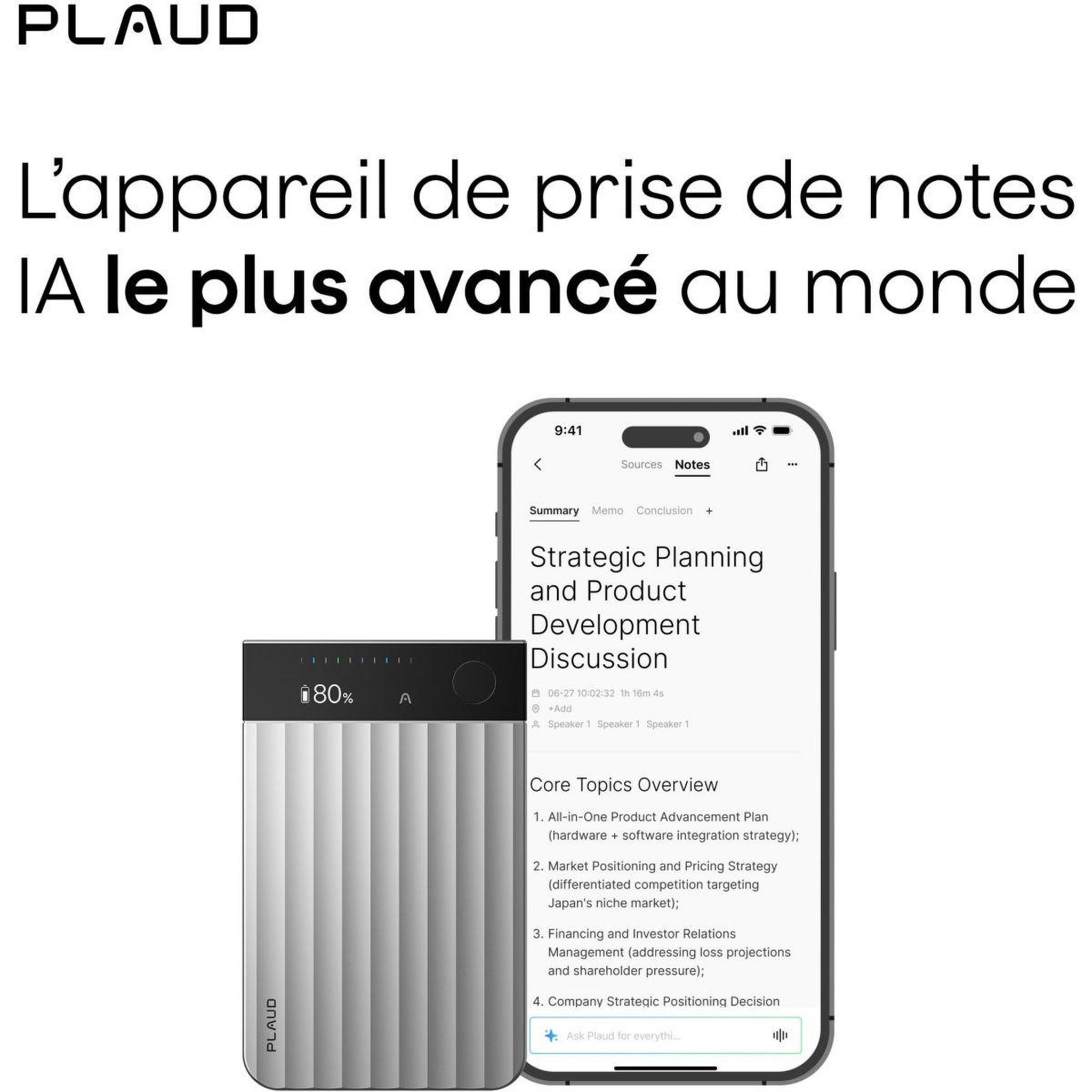 Voir la diapositive 2 : PLAUD Dictaphone note pro argent