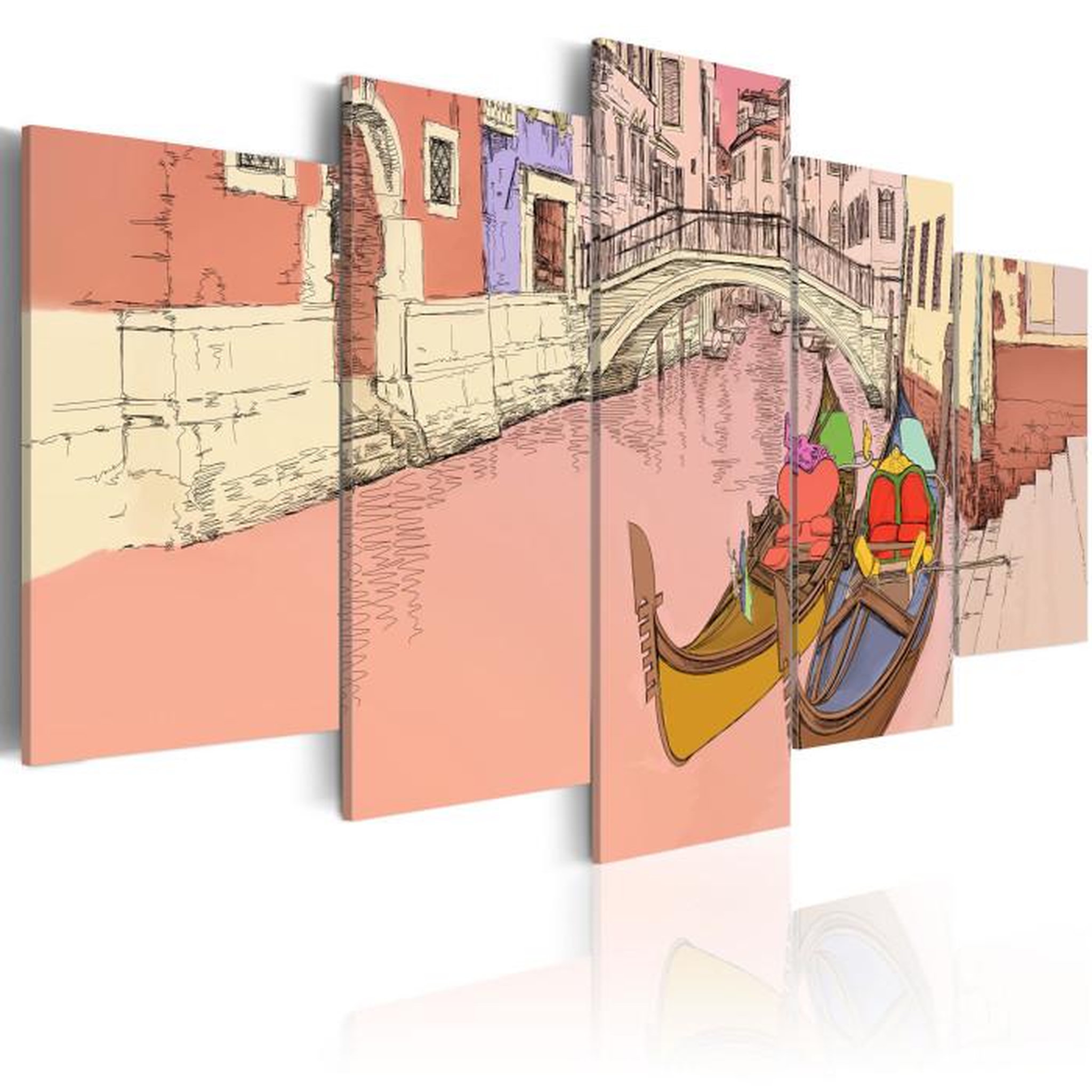 Paris Prix Tableau Imprimé  Romantic Gondolas 5 Pieces. Coloris disponibles : Multicolore
