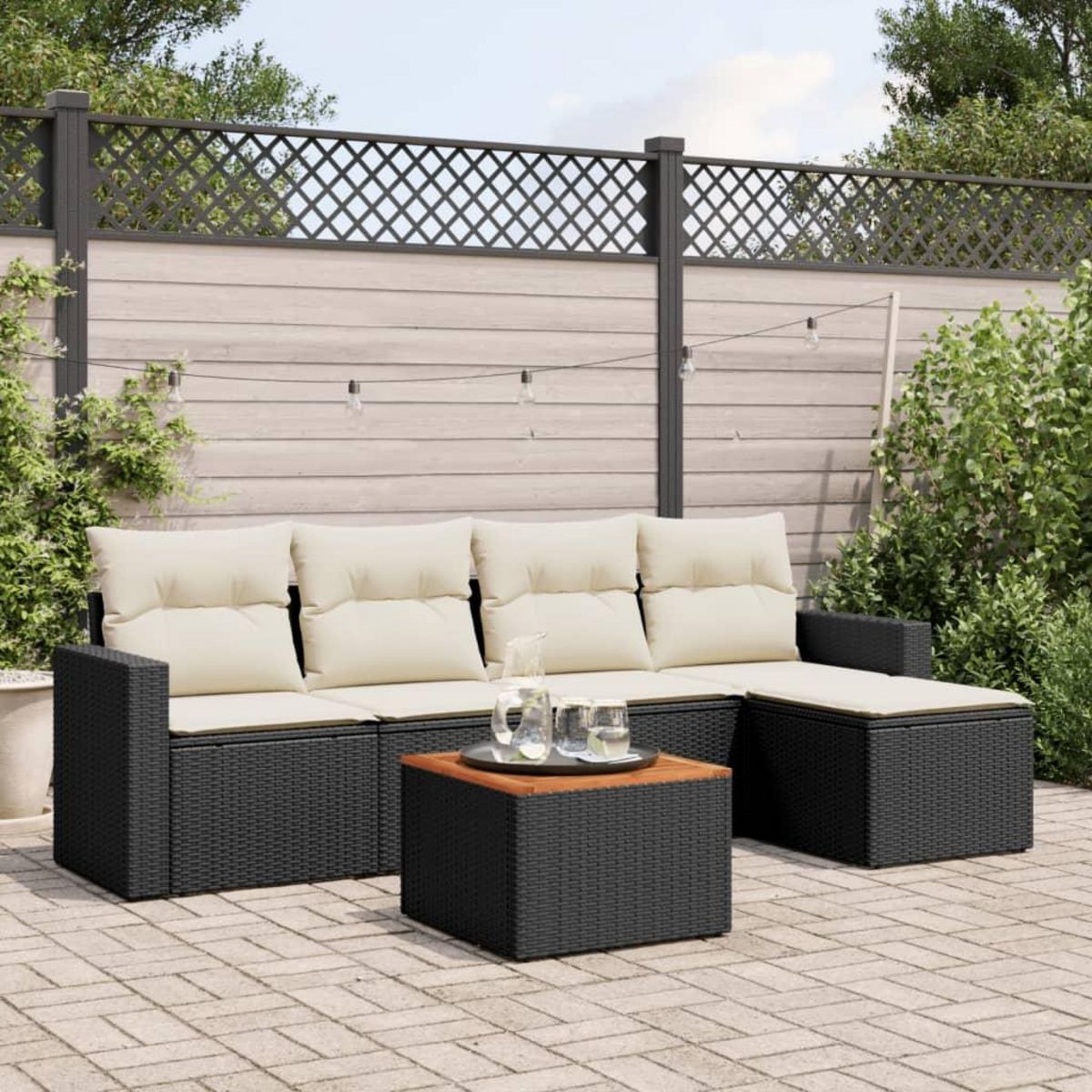 VIDAXL Salon de jardin 6 pcs avec coussins noir resine tressee