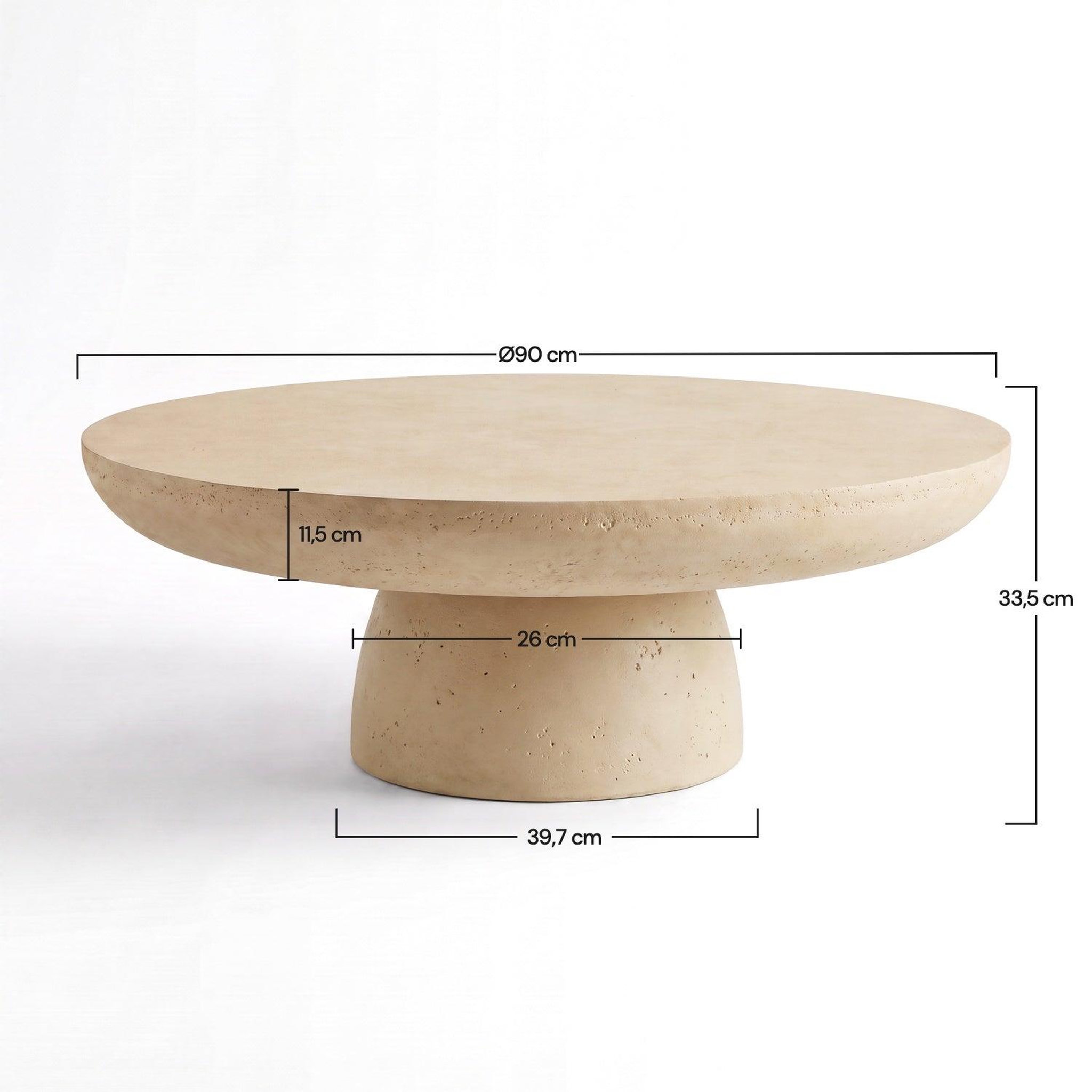 Voir la diapositive 4 : MAISON PAVANE Table basse ronde beige en fibre d'argile effet béton D90 cm-Paros