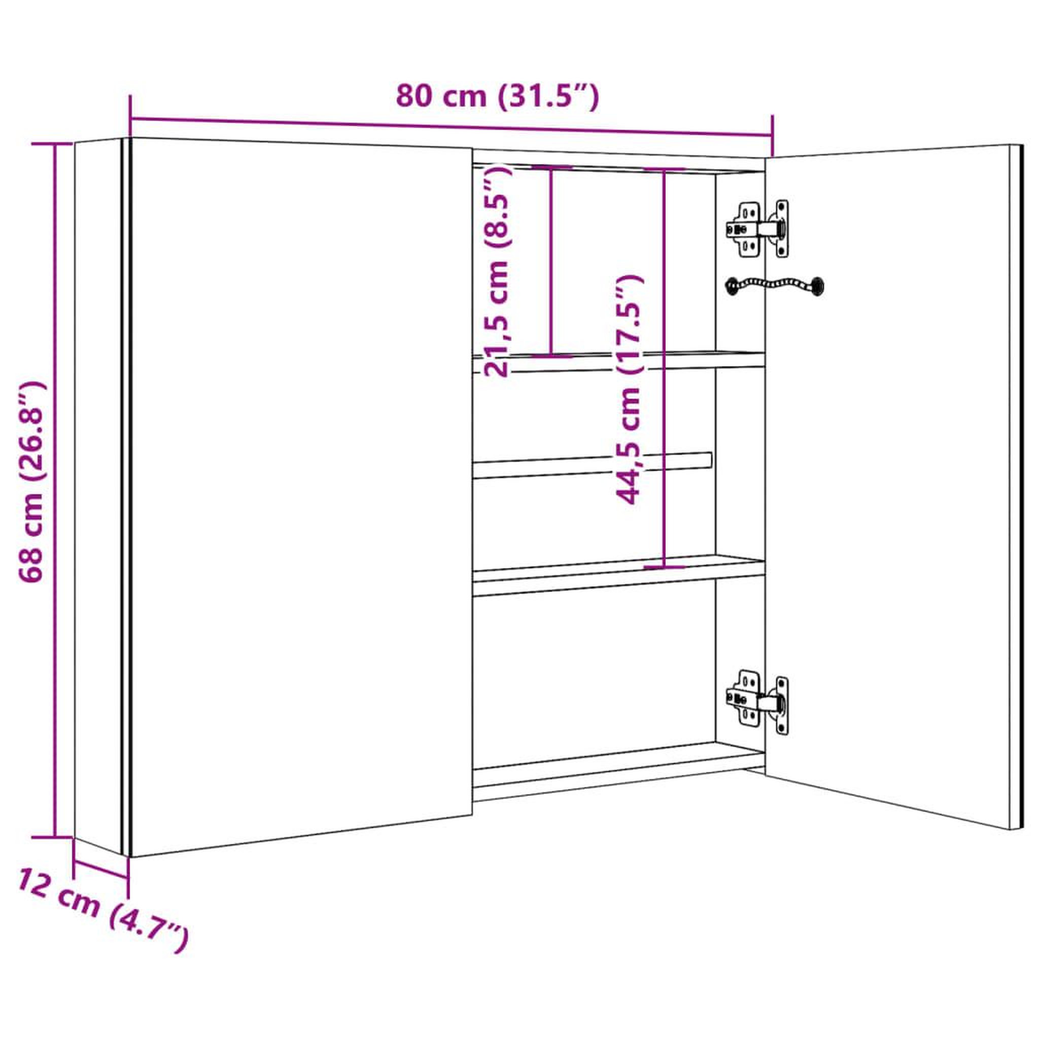 Voir la diapositive 6 : VIDAXL Armoire de salle de bain a miroir led 80x12,2x68 cm