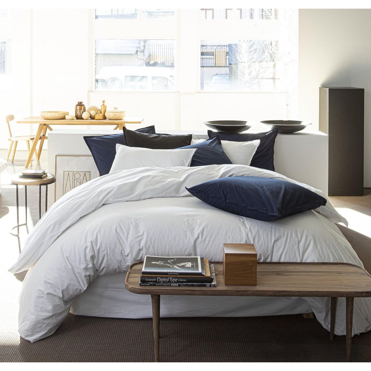 BATON ROUGE Housse de couette 100% percale de coton lavé 80fils/cm2 blanc