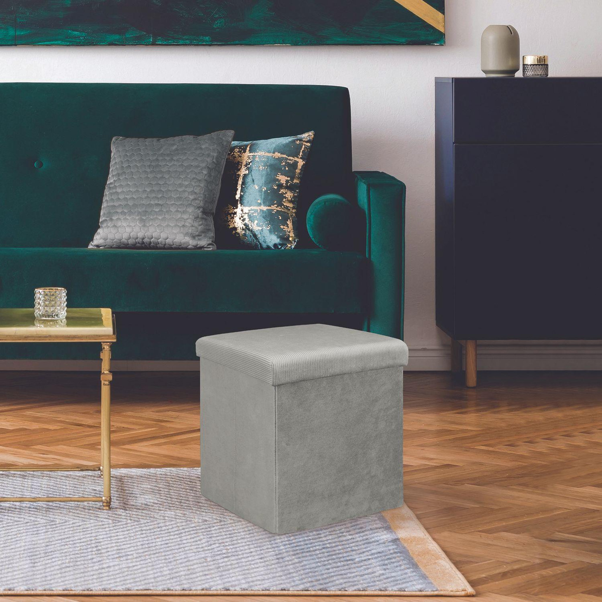 Voir la diapositive 5 : The Home Deco Factory Pouf coffre pliable en velours design giulia