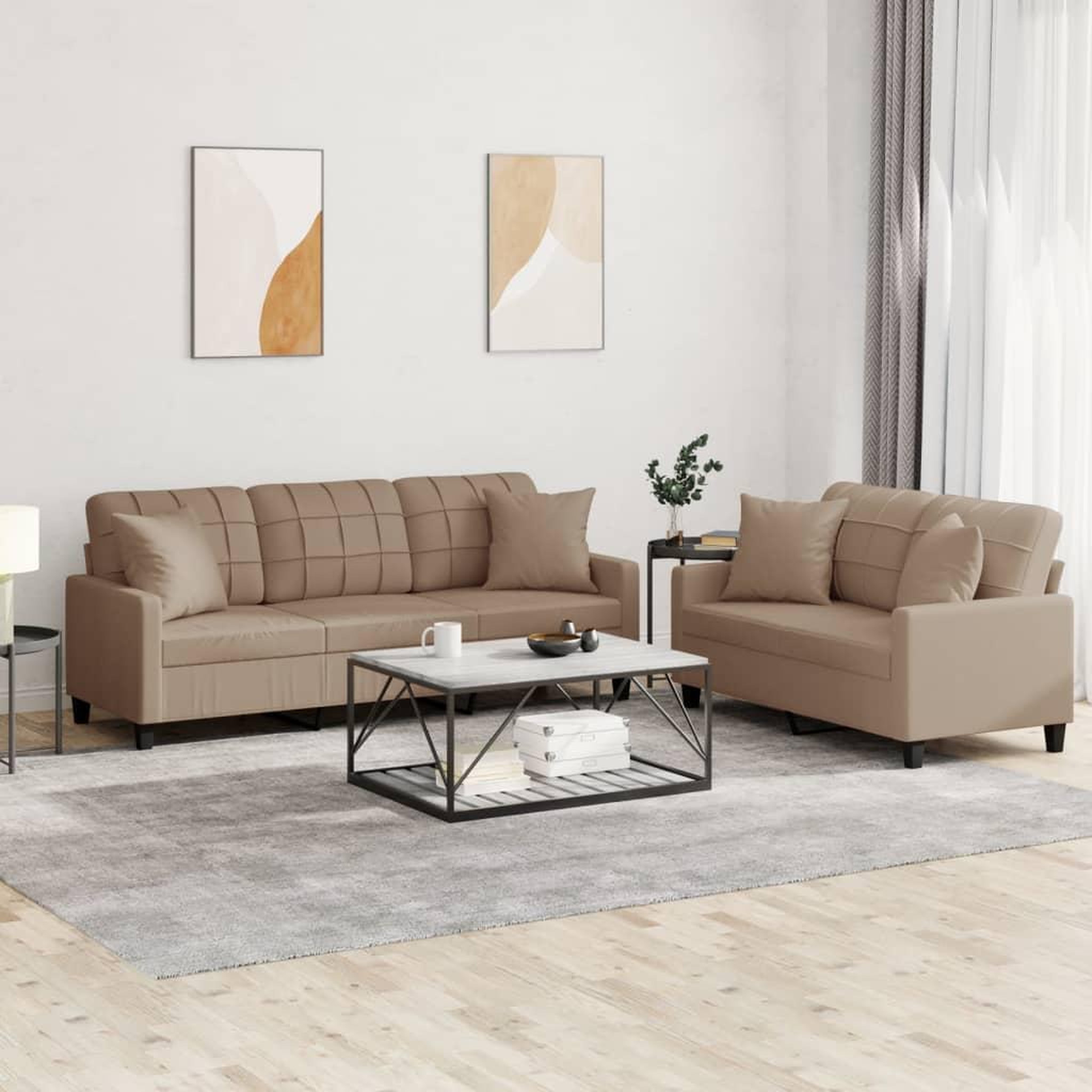 VIDAXL Ensemble de canapes 2 pcs avec coussins cappuccino similicuir