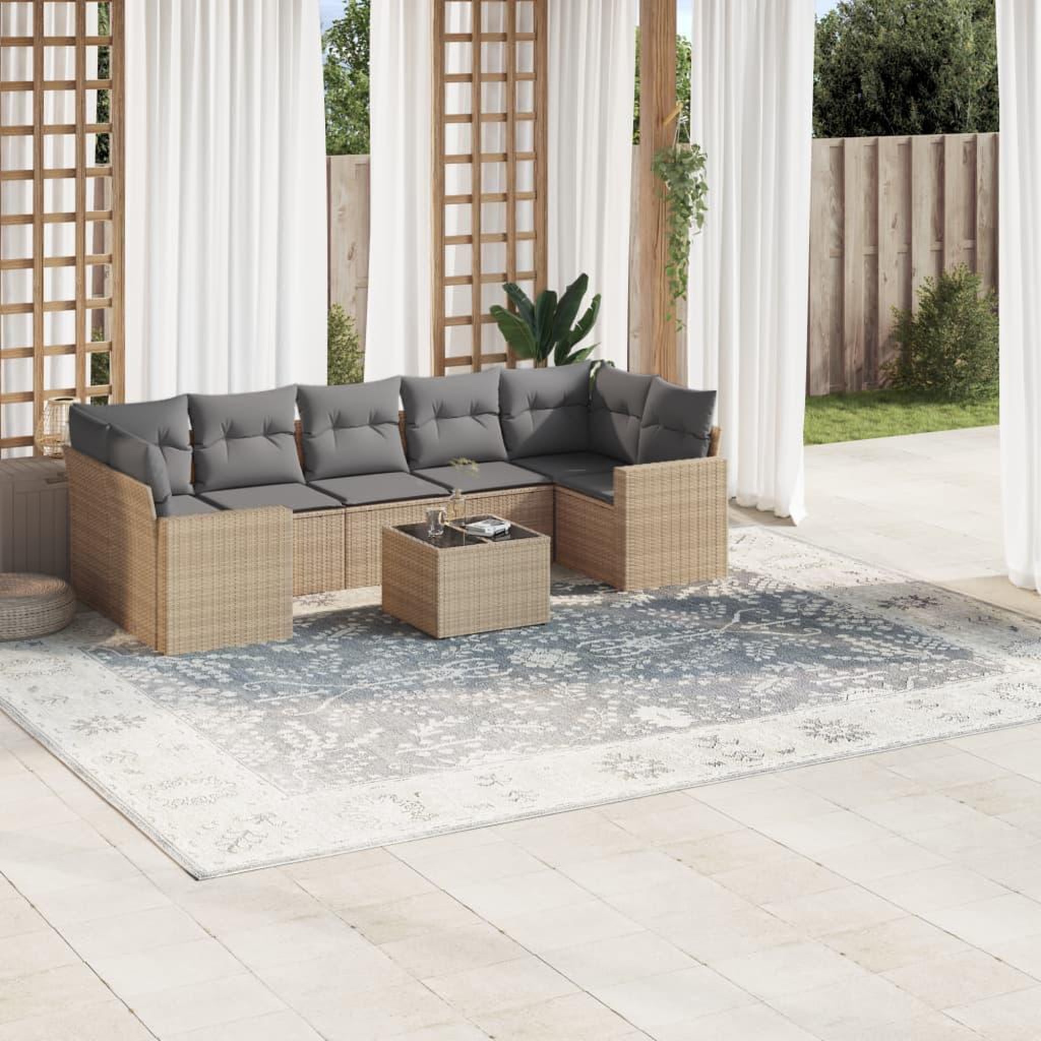 VIDAXL Salon de jardin avec coussins 8 pcs beige resine tressee