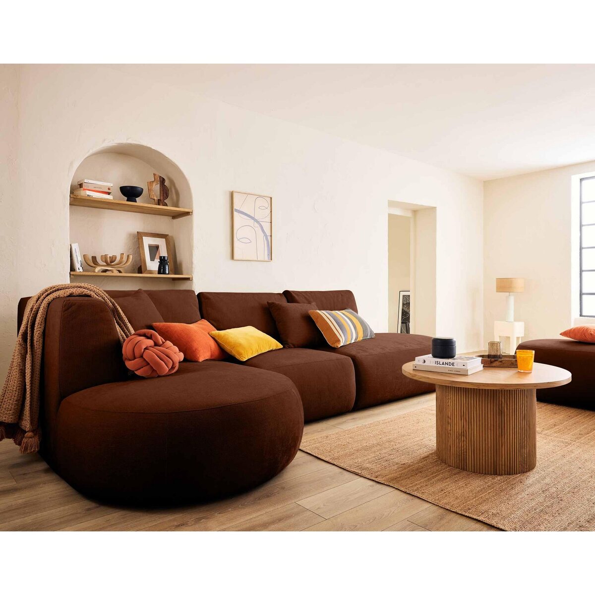 LISA DESIGN Santorini - canapé modulable d'angle gauche + pouf - 5 places - en tissu texturé