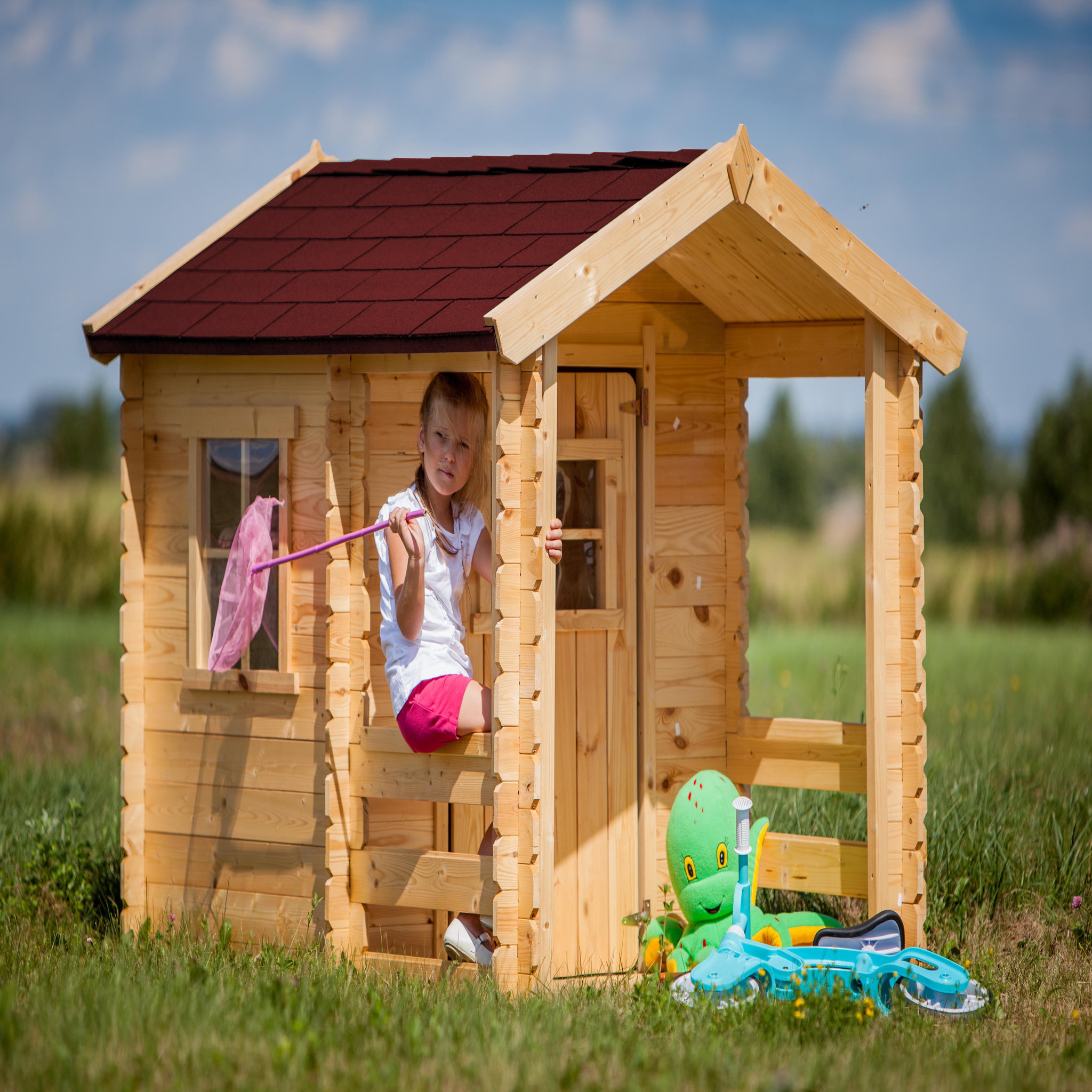 Voir la diapositive 3 : TIMBELA Maison en bois pour enfants - maison de jeux pour l'extérieur 182x146xh145cm/1.1m2 m501a