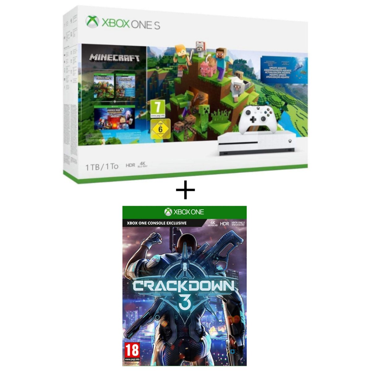 Console Xbox One S 1To Minecraft Creator + Crackdown 3