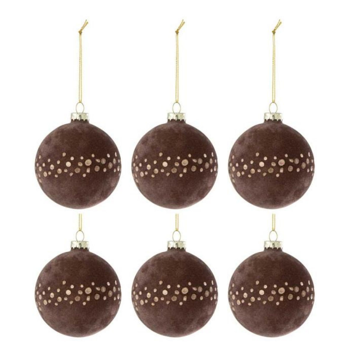 Paris Prix Lot de 6 Boules de Noël Velours  Lita  8cm Marron