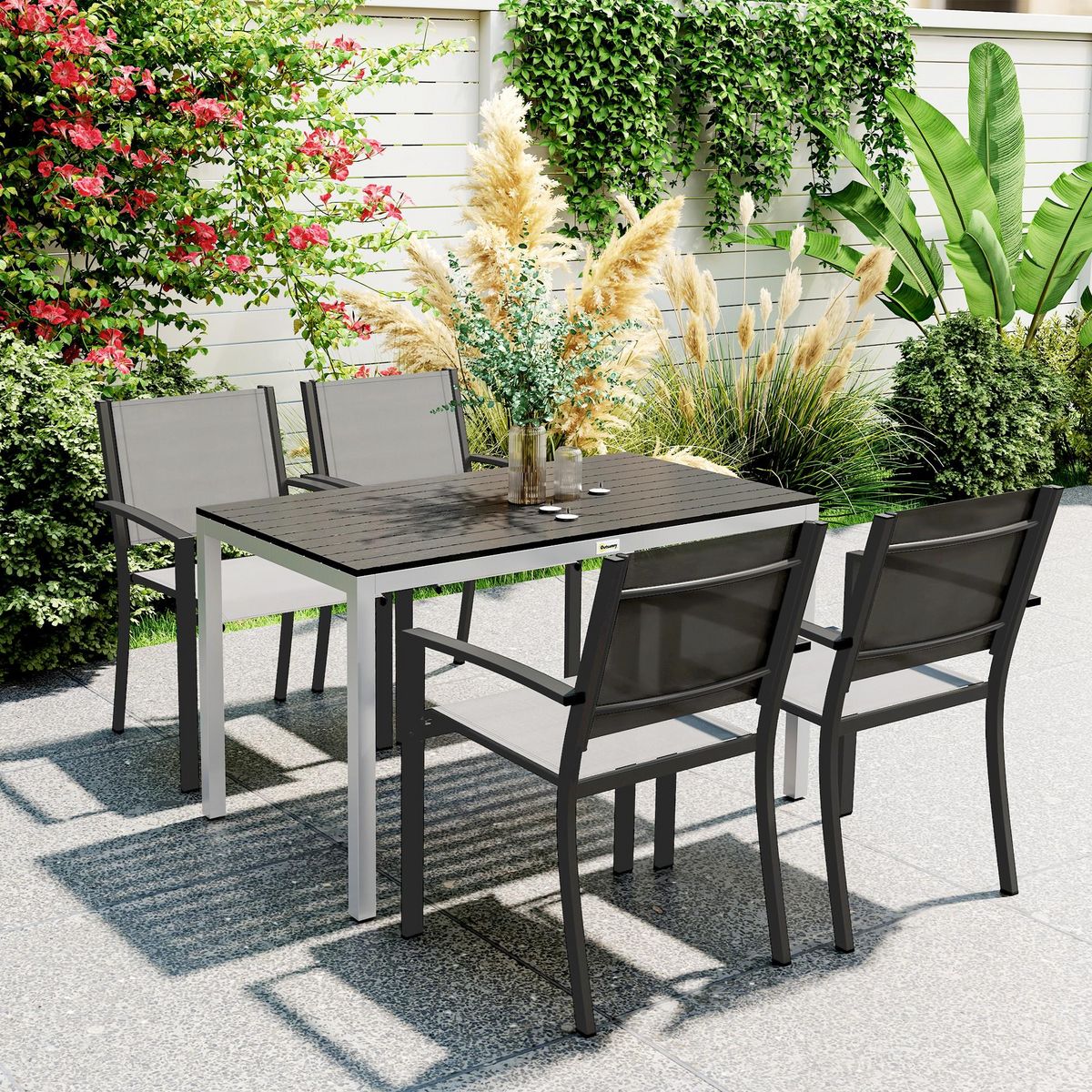 OUTSUNNY Table de jardin rectangulaire 4-6 personnes dim.120 x 70 x 72 cm aluminium plateau à lattes effet bois noir