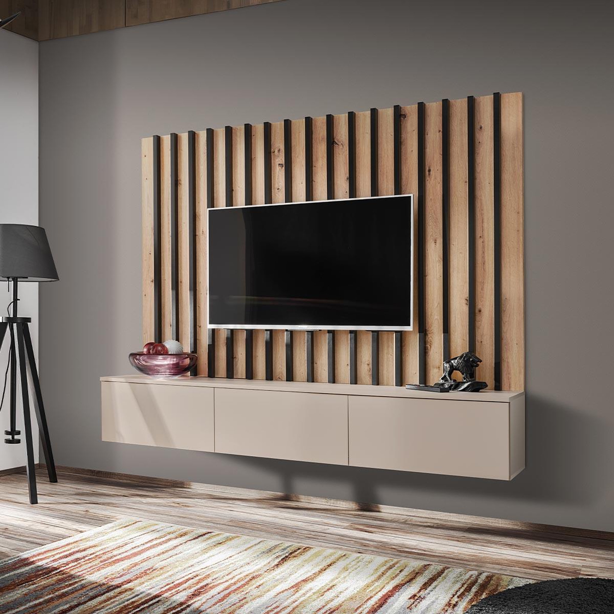 Paris Prix Ensemble meuble tv à lattes  verti  180cm beige
