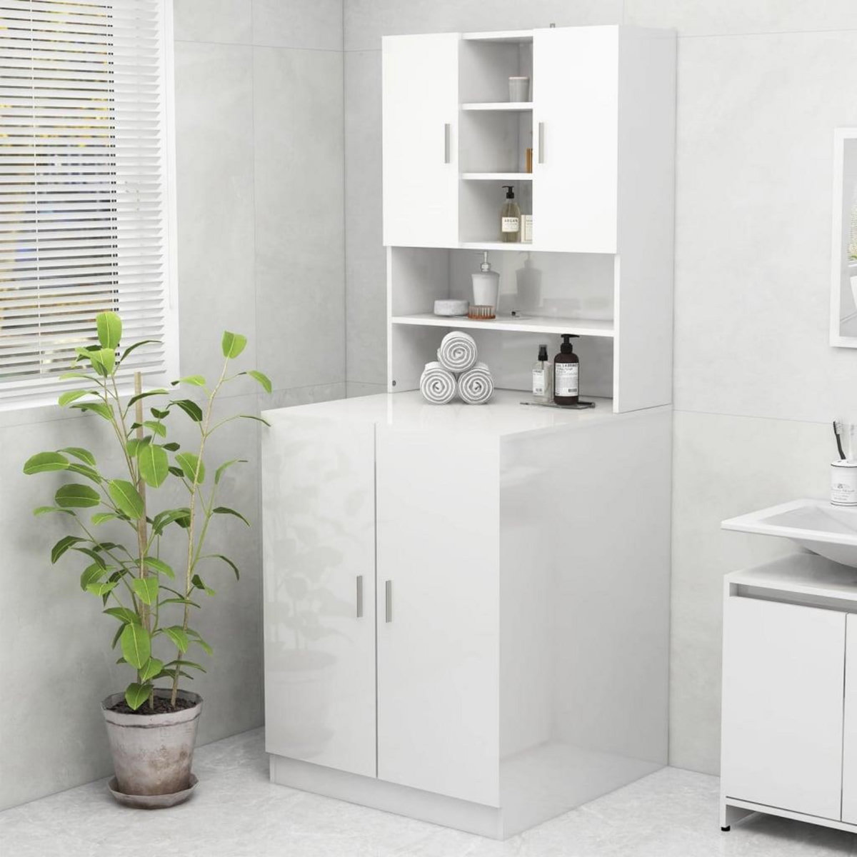 VIDAXL Meuble pour machine a laver Blanc brillant