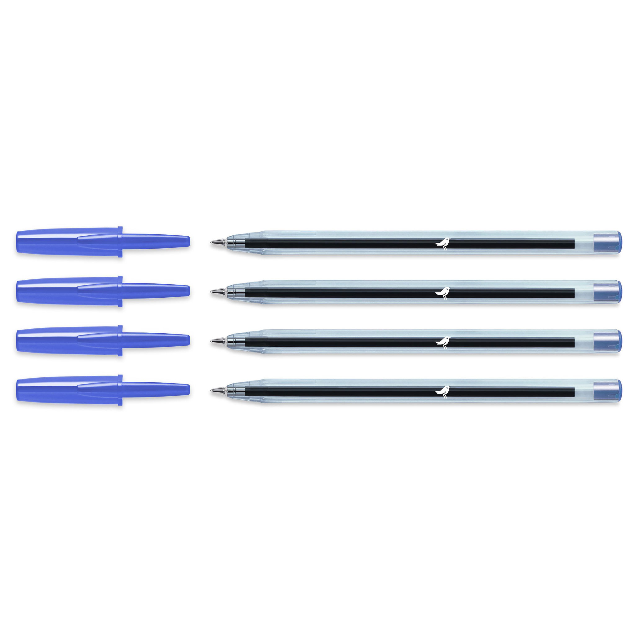 Voir la diapositive 2 : AUCHAN Lot de 4 stylos bille bleus pointe moyenne 1 mm en bouteille recyclée